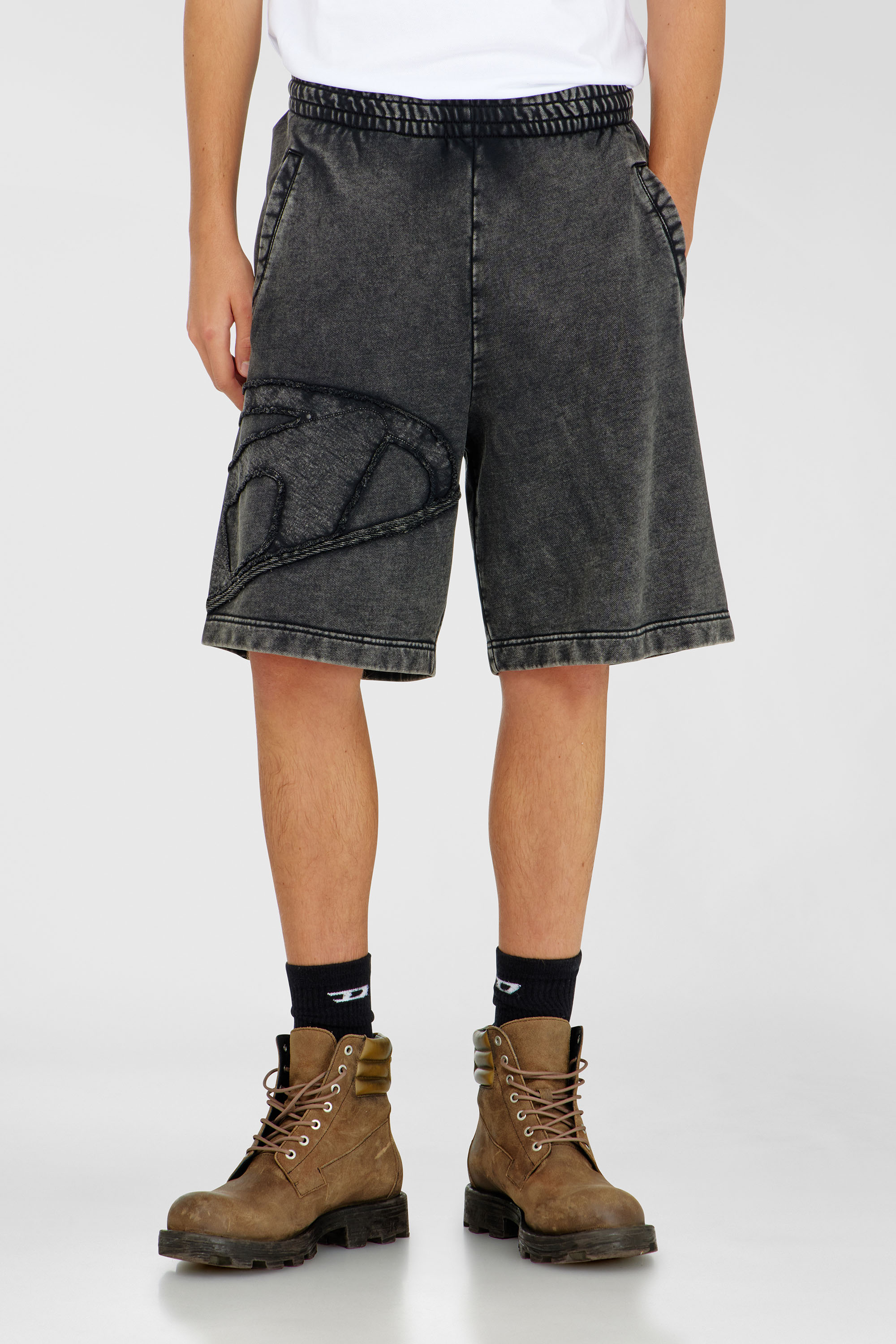 Diesel - P-CROW-MEGCUT, Man's Sweat shorts with sectioned Oval D logo in Black - 1