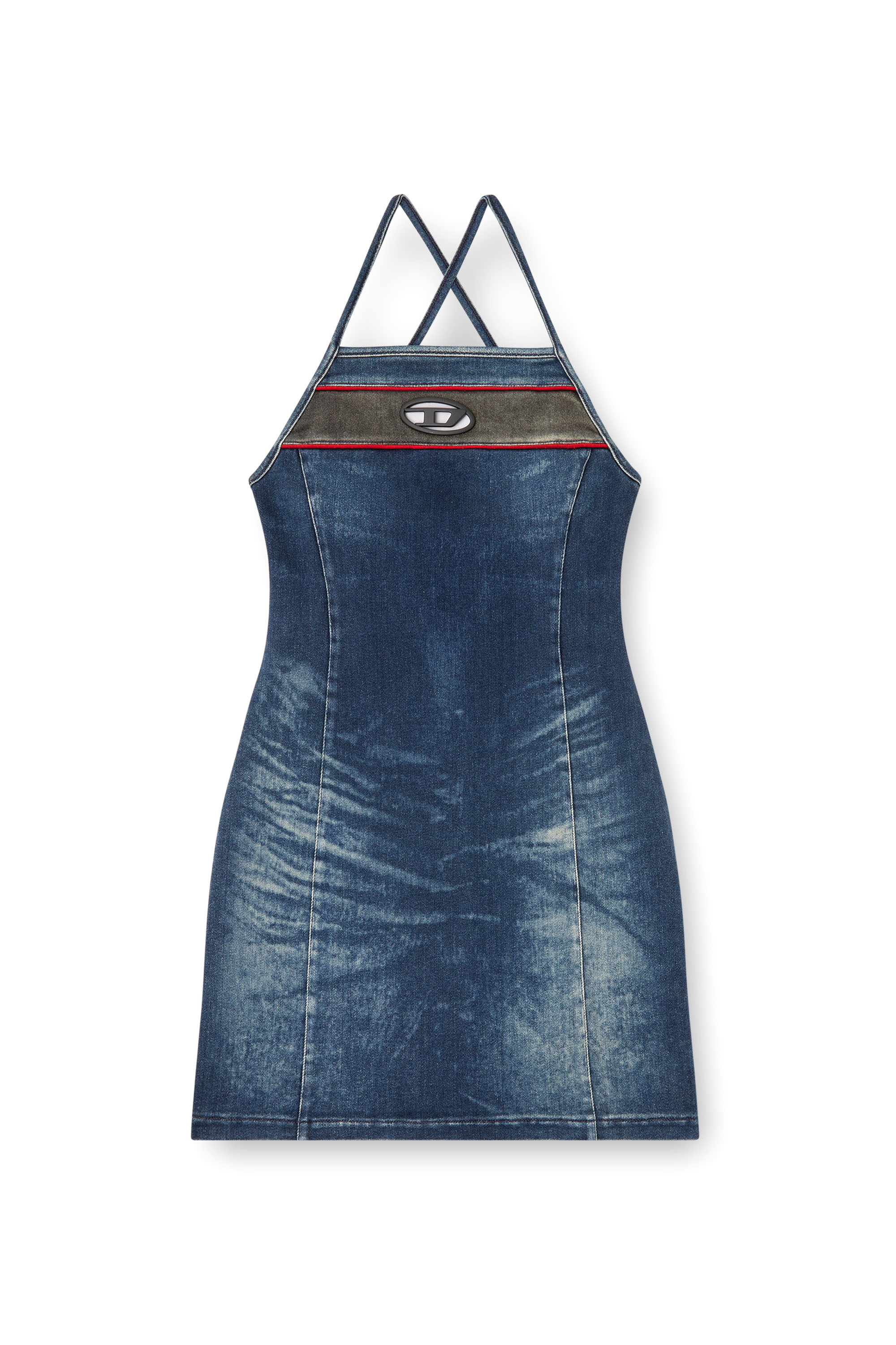 Diesel - DE-PILU-DRESS-S, Woman's Short dress in stretch bicolour denim in Dark Blue - 1