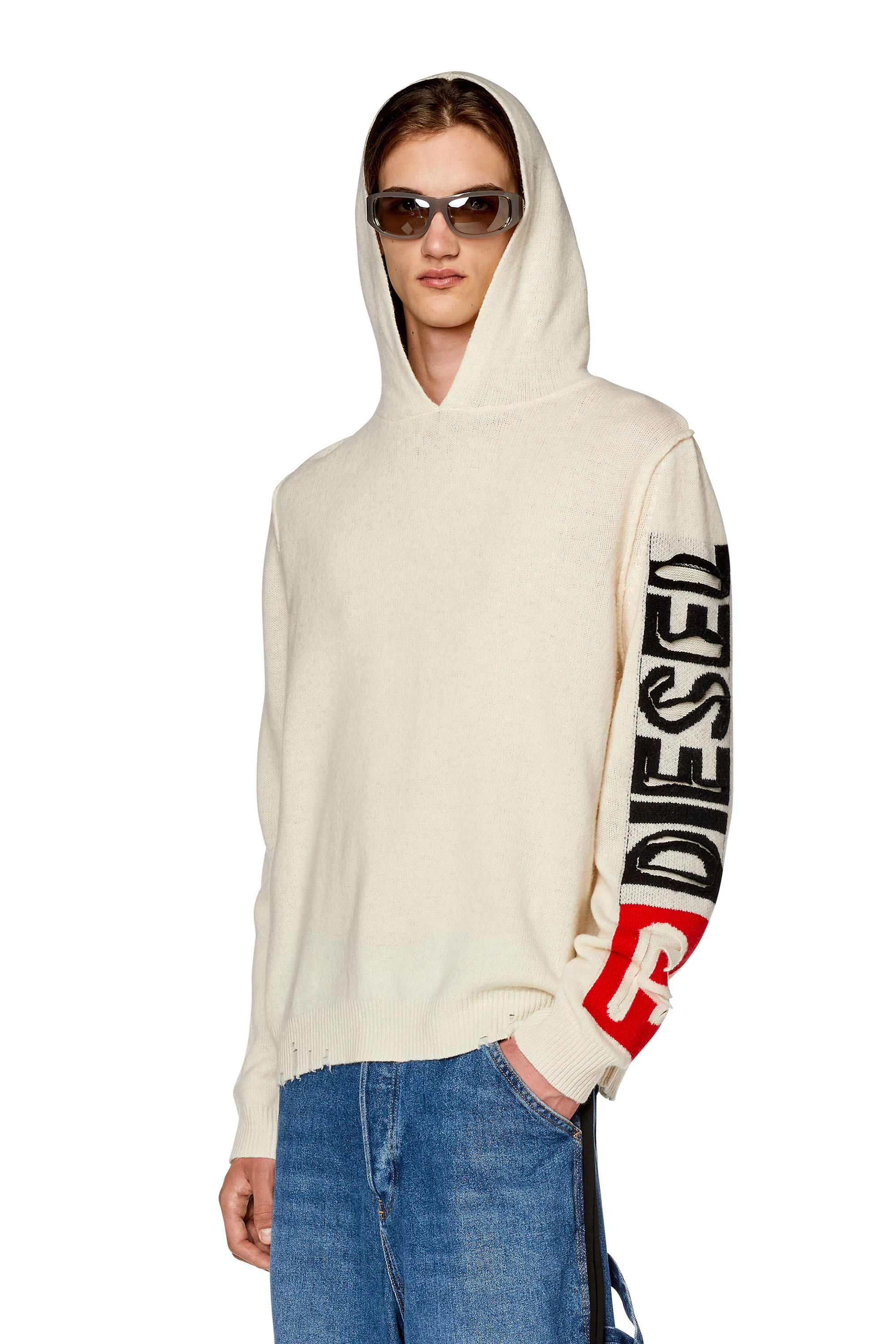 Men's Wool hoodie with cut-up logo | White | Diesel