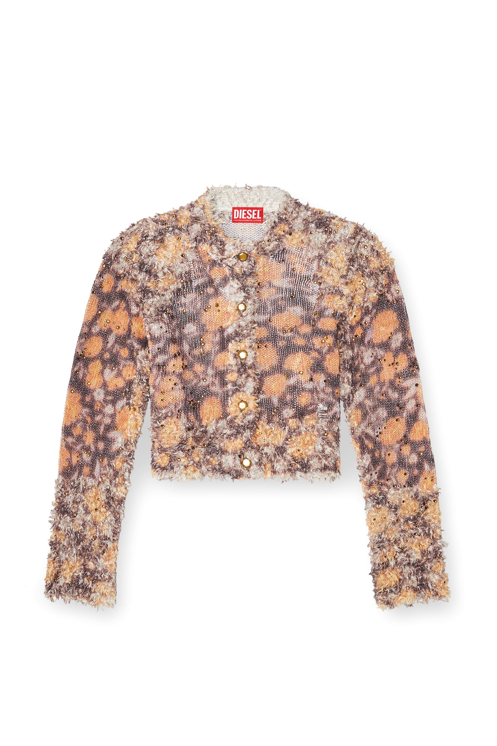 Women's Printed cropped cardigan with crystals | Brown | Diesel