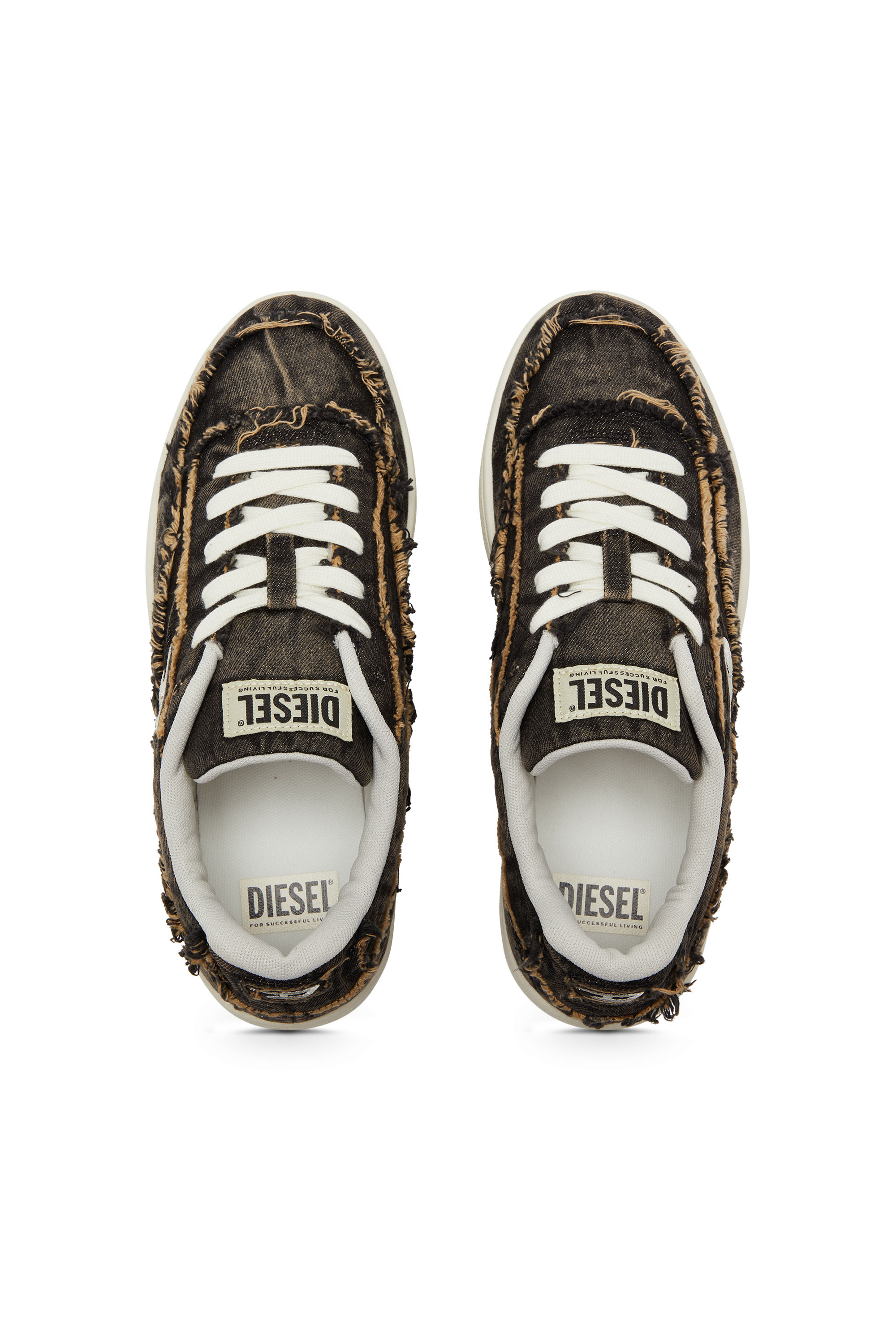 Men's S-Tracker-D-Frayed denim sneakers with transparent