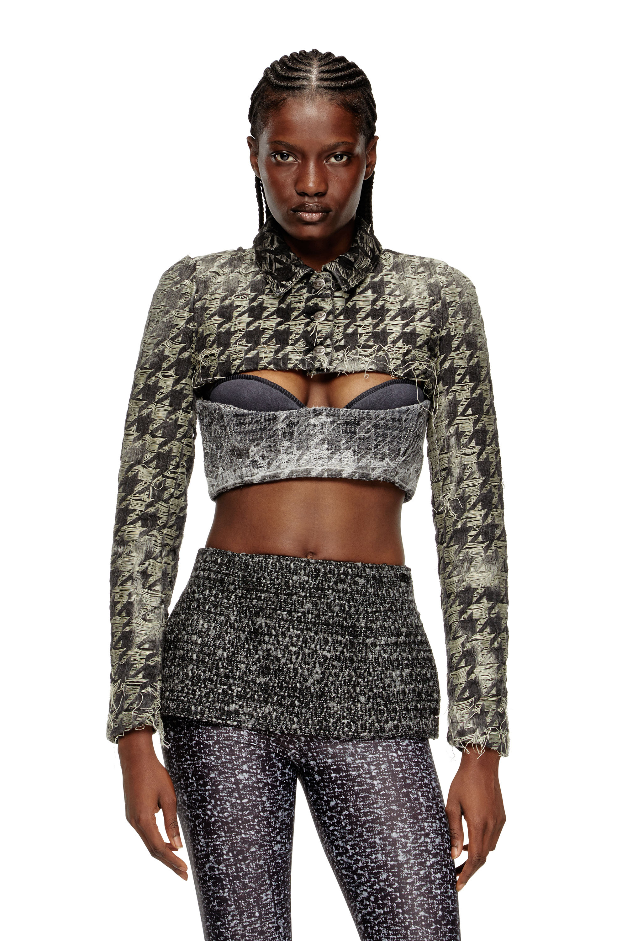 Diesel - DE-ANSIS-FSH2, Woman's Shrug in houndstooth-weave denim in Black/White - 1