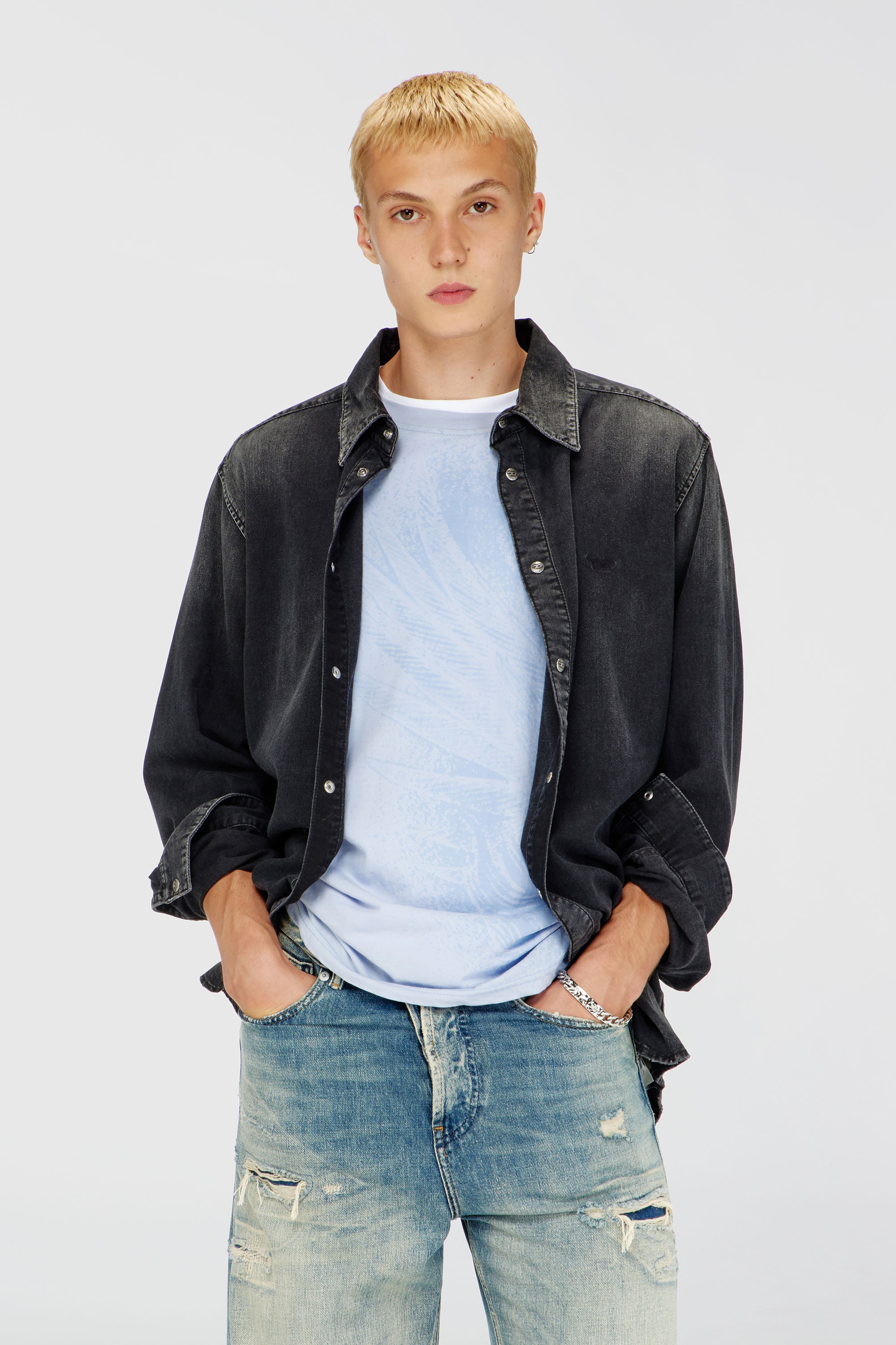 Diesel - D-SIMPLY, Man's Long-sleeve denim shirt in Black - 3