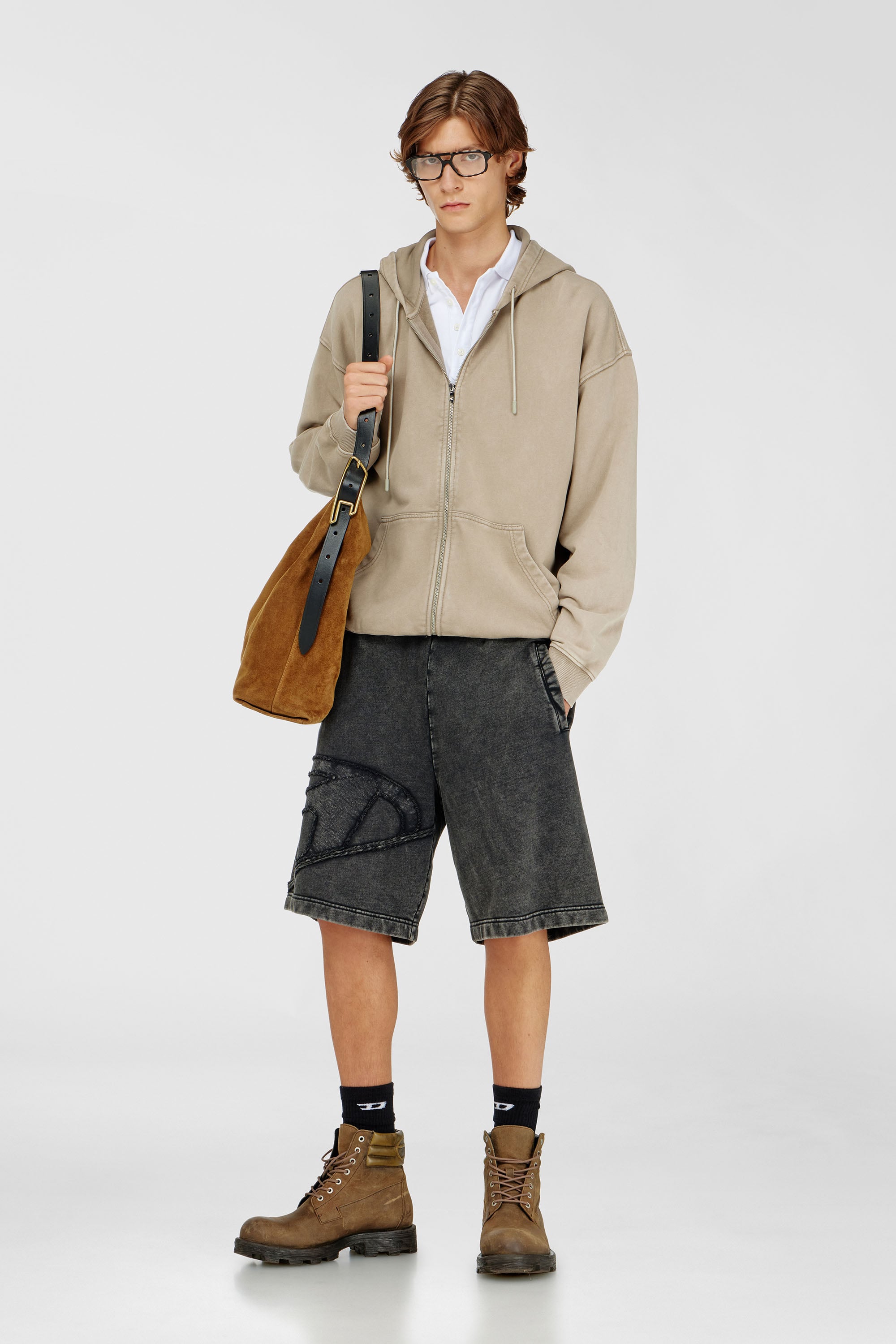 Diesel - P-CROW-MEGCUT, Man's Sweat shorts with sectioned Oval D logo in Black - 2