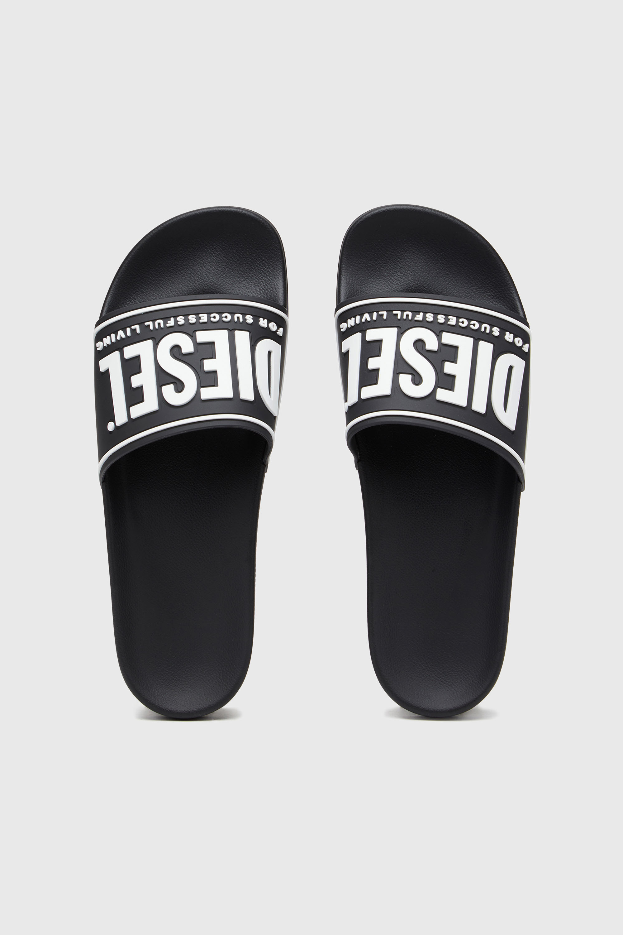 Diesel - SA-MAYEMI CC, Man's Sa-Mayemi-Pool slides with 3D logo in Black/White - 4