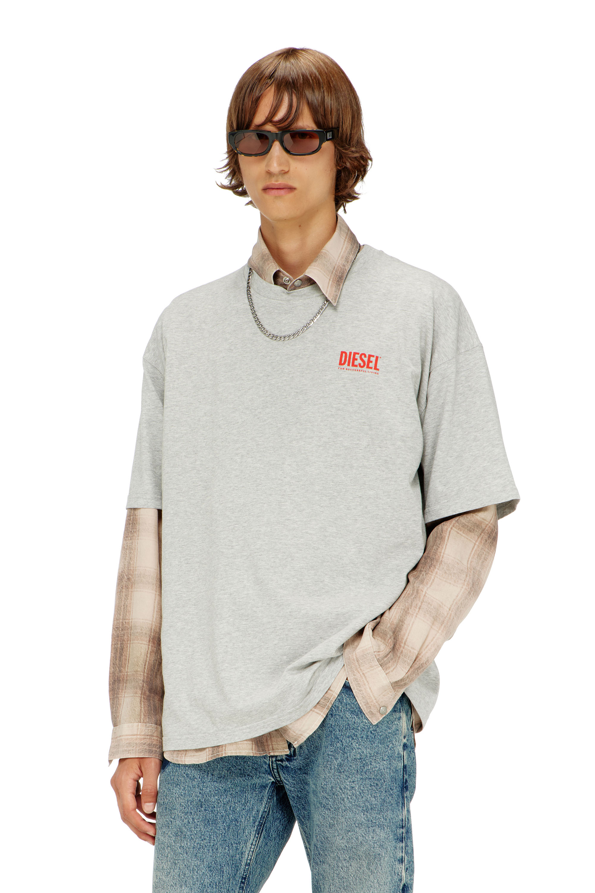 Diesel - T-BOXT-BISK, Man's Cotton T-shirt with Diesel Biscotto print in Light Grey - 1