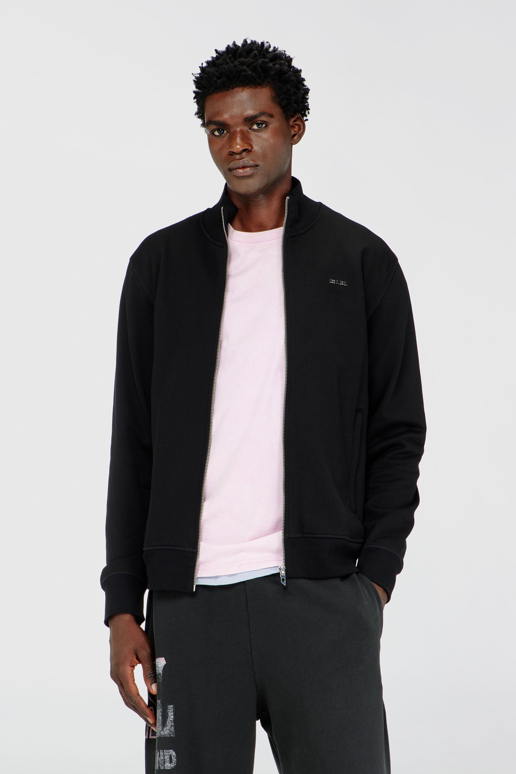 Diesel - S-LOCK-MET, Man's Zipped sweatshirt with metal Diesel plaque in Black - 1
