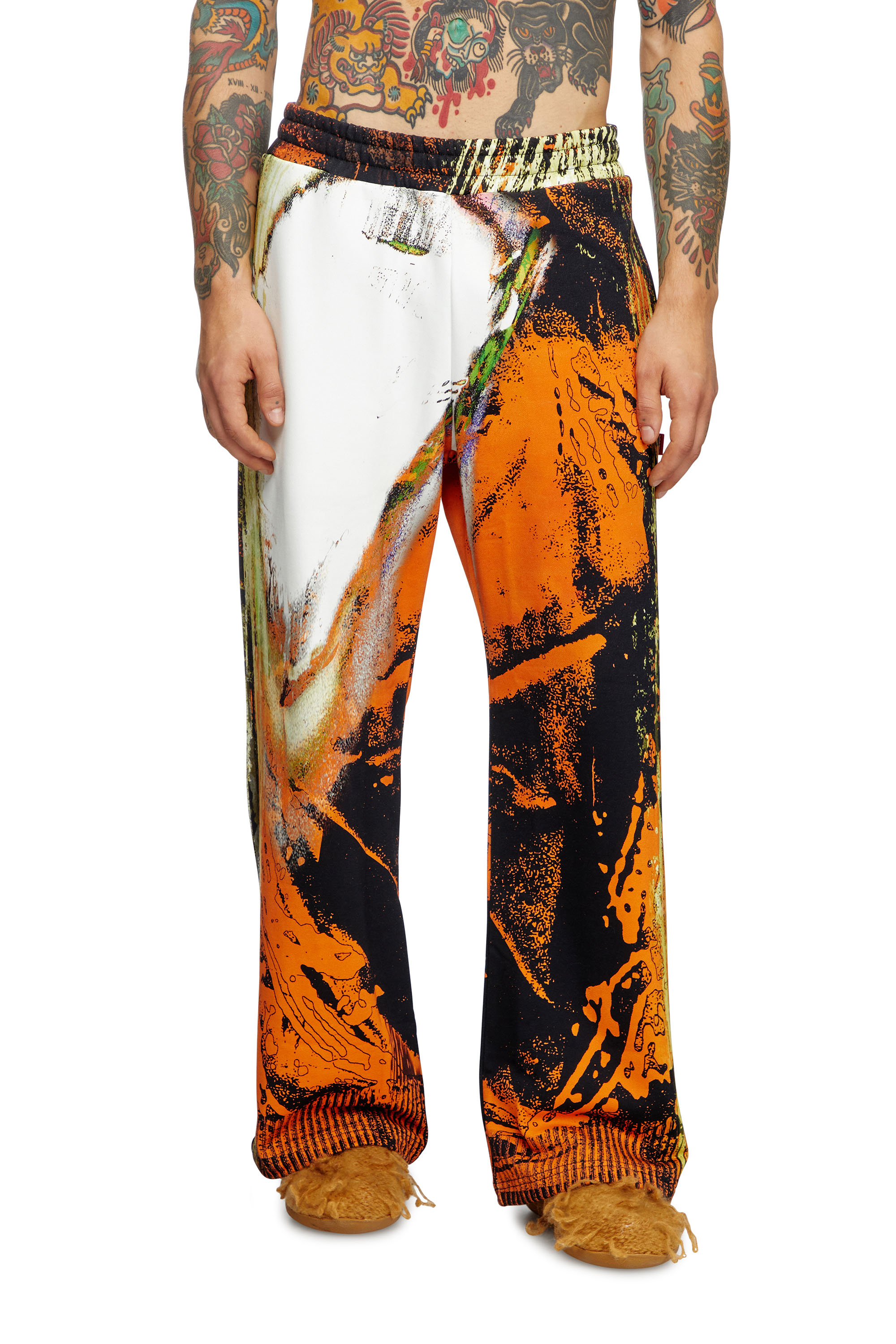 Diesel - P-MARTE, Man's Track pants with Pop print in Black/Orange - 2