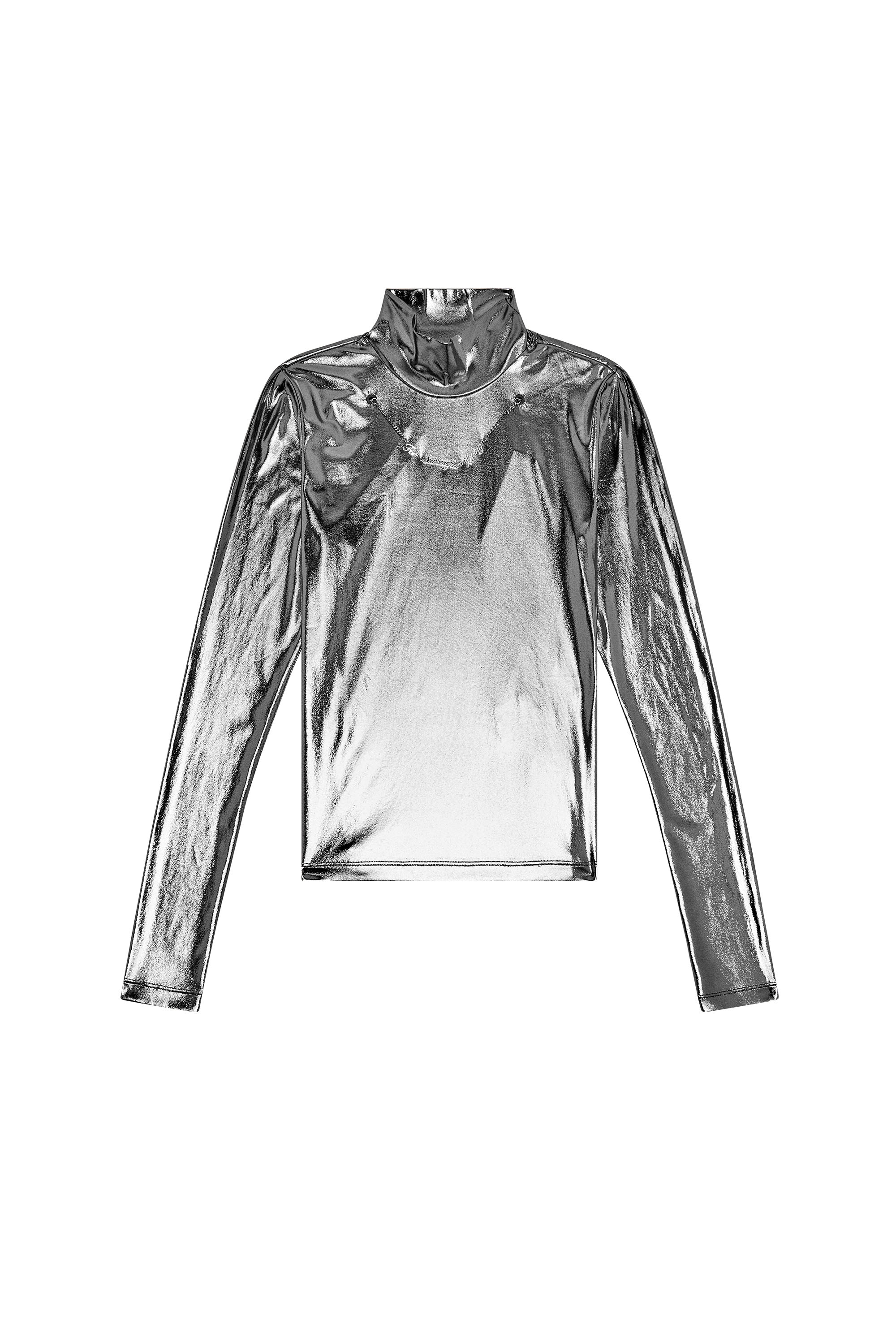 Diesel - T-META, Woman's Metallic top with chain detail in Black - 2
