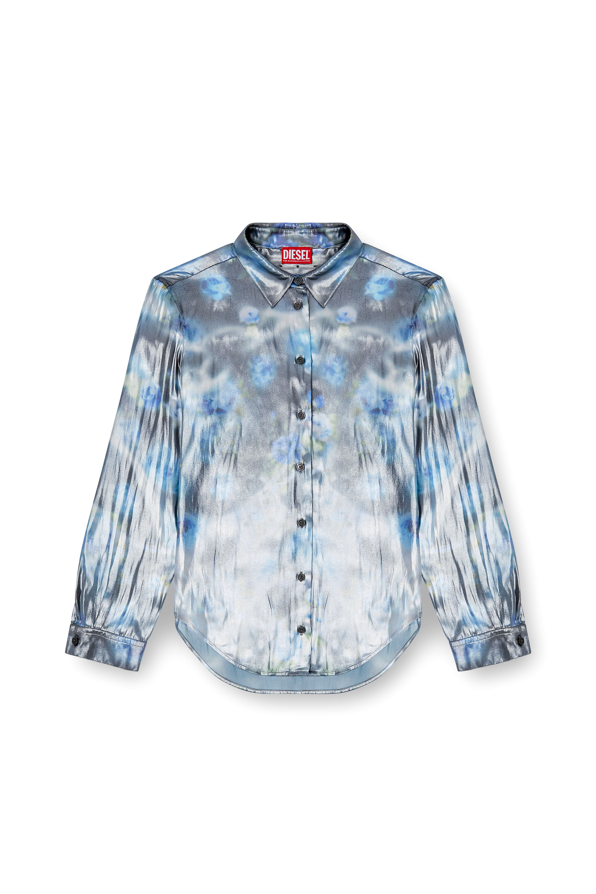 Diesel - C-RONOR-S2, Woman's Metallic shirt with blurred roses print in Blue - 3