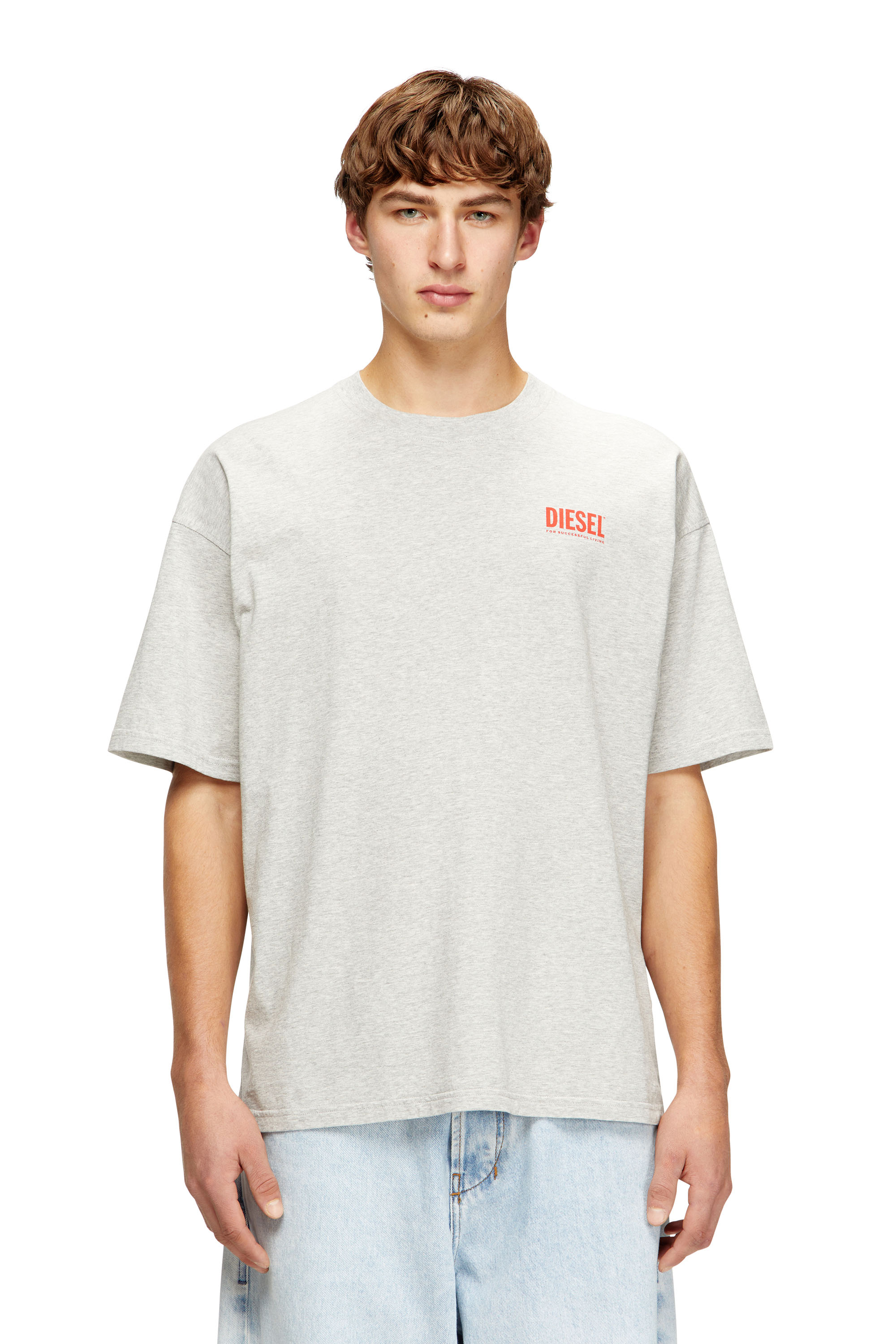 Diesel - T-BOXT-BISK, Man's Cotton T-shirt with Diesel Biscotto print in Light Grey - 1