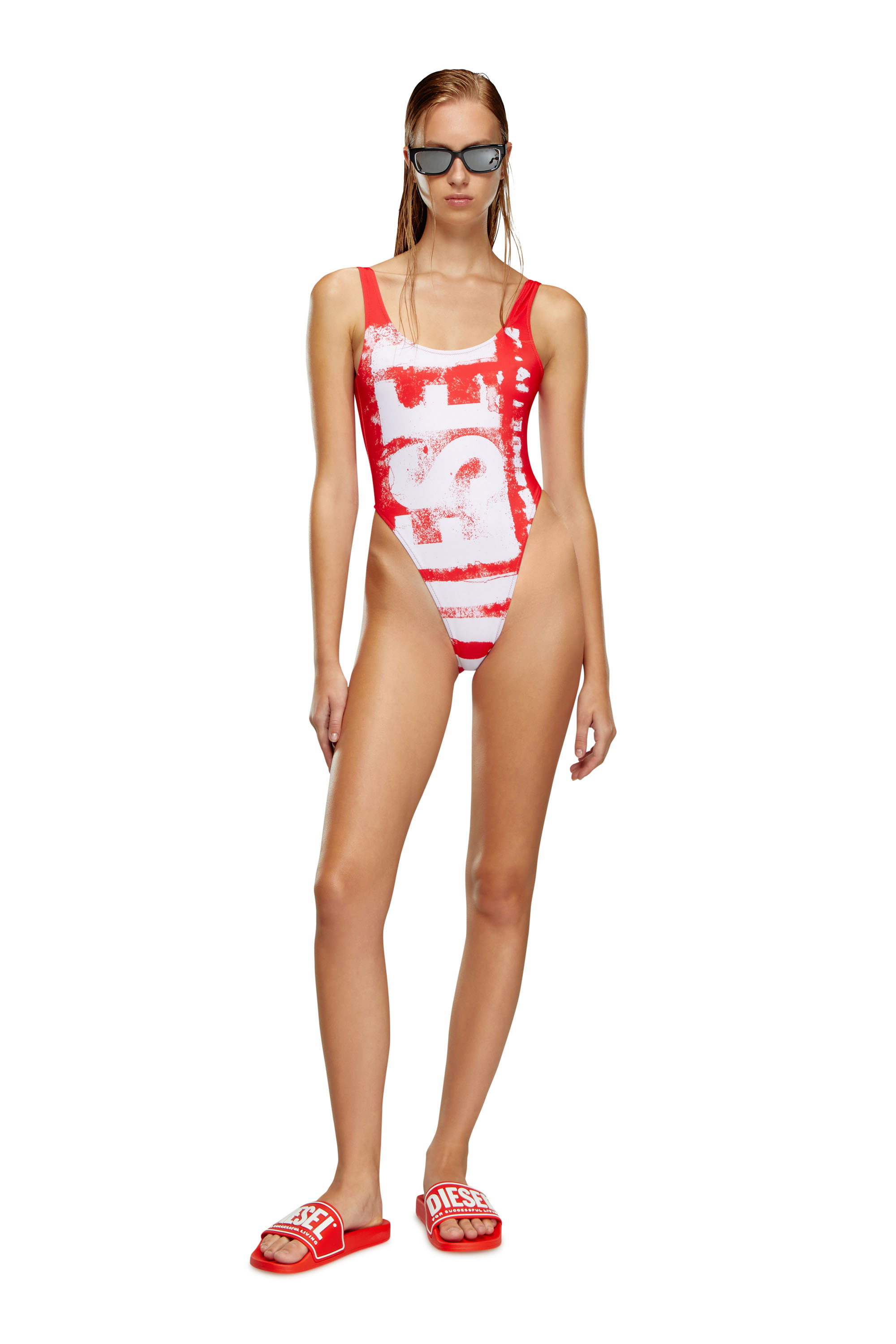 Diesel - BFSW-PAMELA, Woman Bleeding logo swimsuit in recycled fabric in Red - Image 2