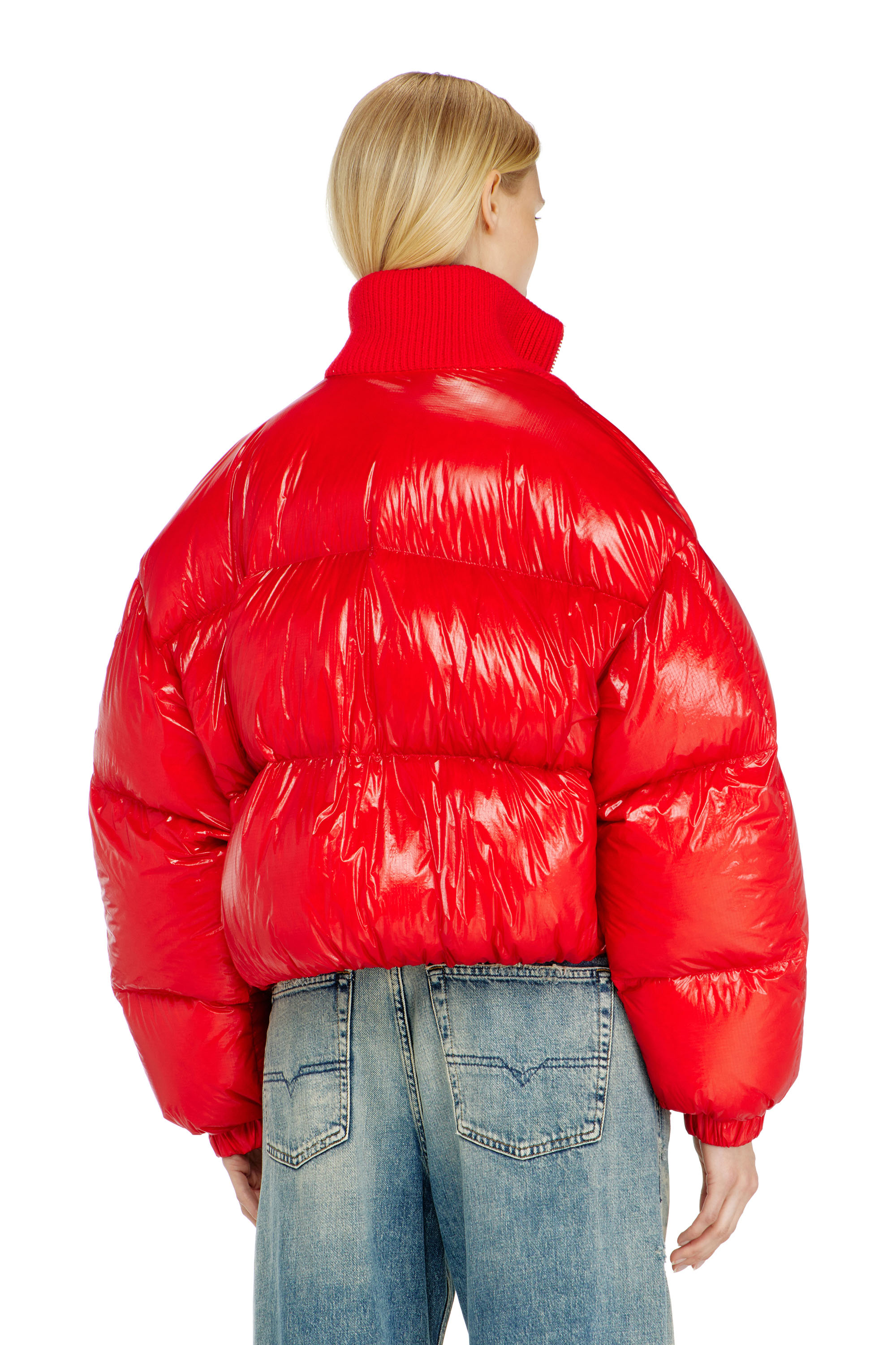 Diesel - W-ARRIOR, Woman's Down puffer jacket in ripstop with knitted collar in null - 4