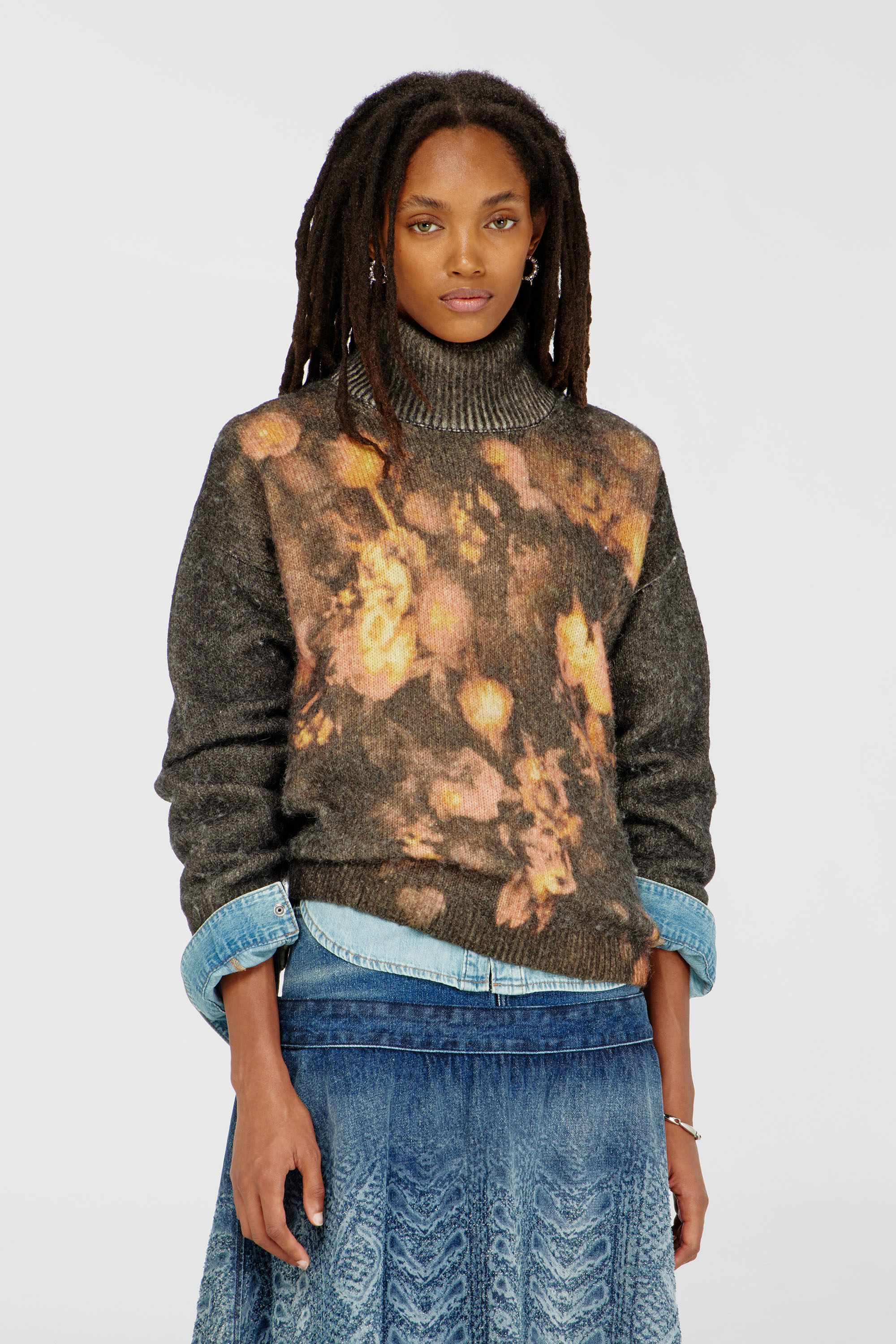 Diesel - M-CIURA, Woman's Wool and alpaca-blend floral turtleneck in Brown - 1