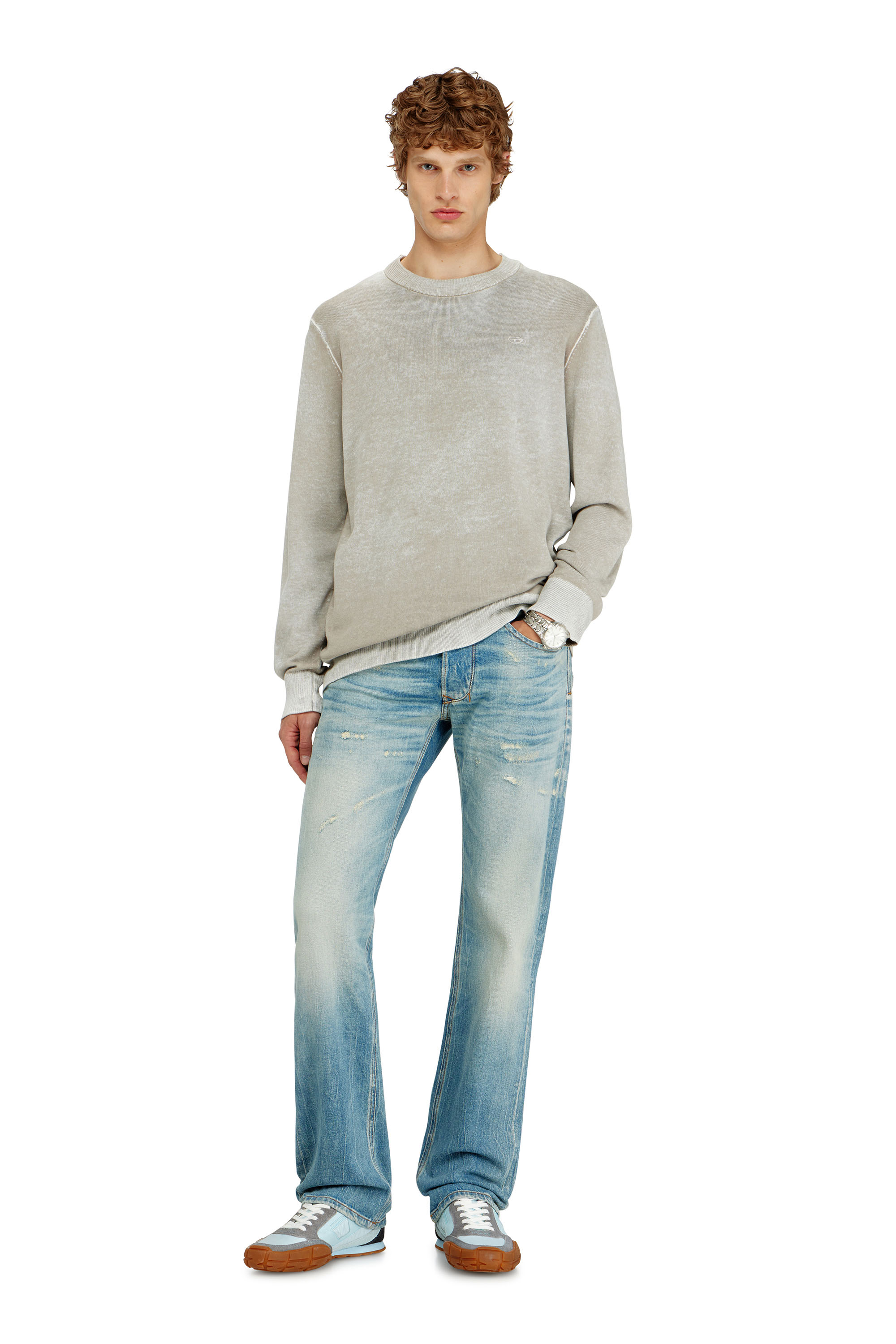 Diesel - K-LAURENT, Man's Jumper with faded reverse print in Light Grey - 2