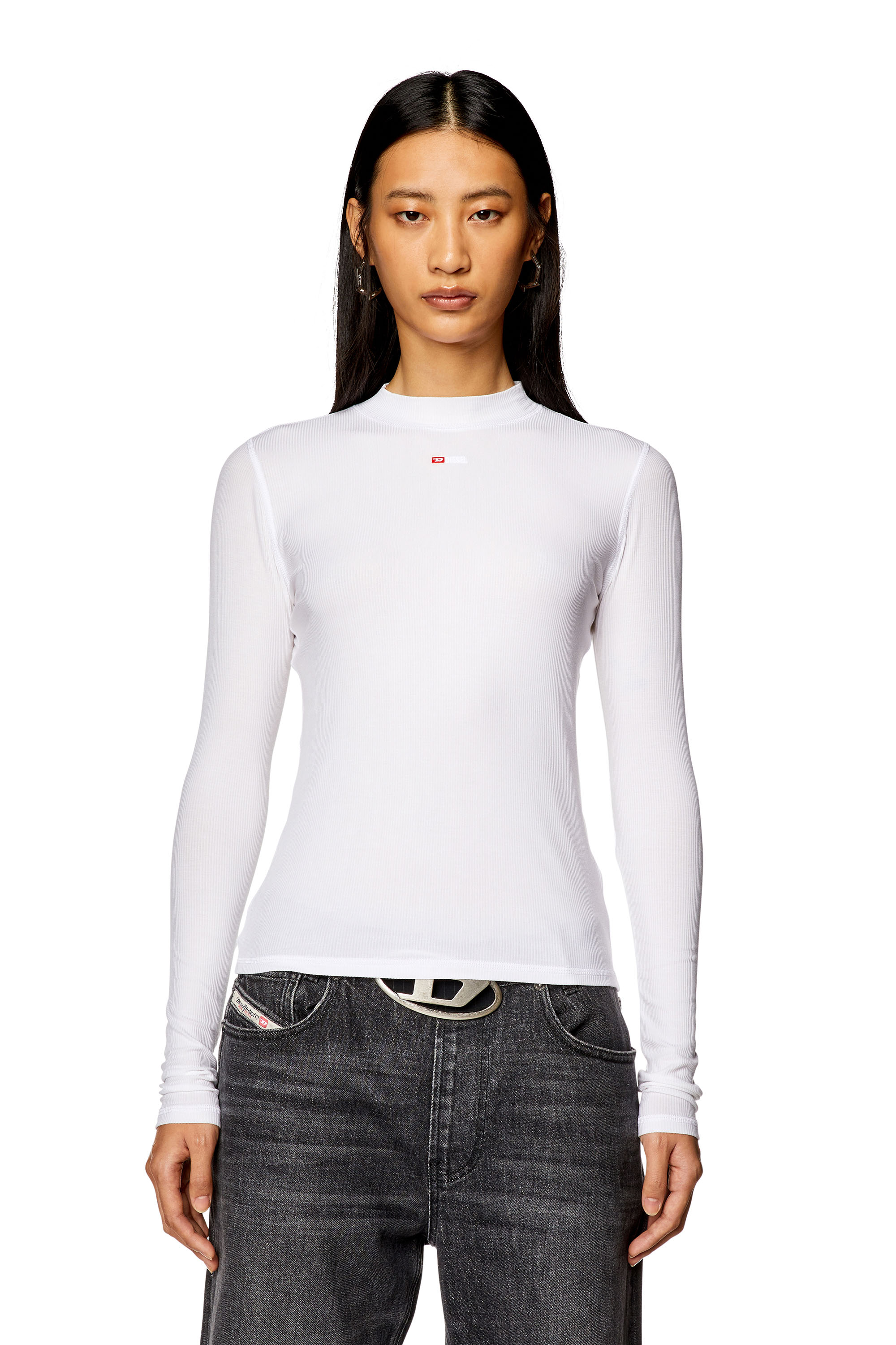 Diesel - T-MOKKY-LS-MICRODIV, Woman Ribbed top with mock neck in White - Image 5