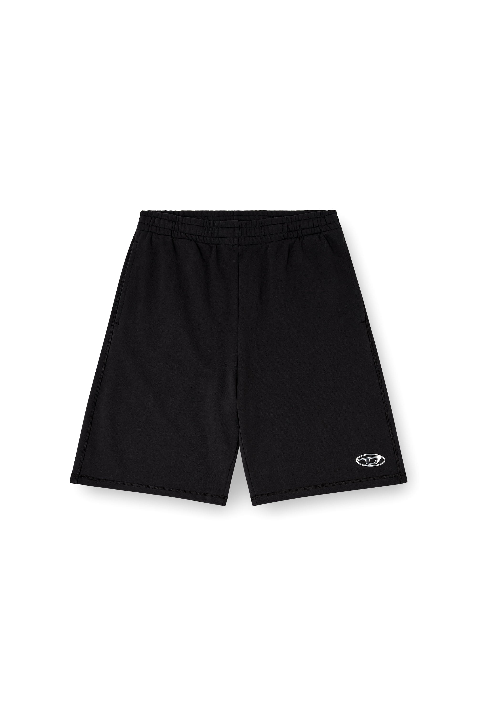 Diesel - P-MARSHY-IOD, Man's Fleece shorts with metallic Oval D in Black - 4