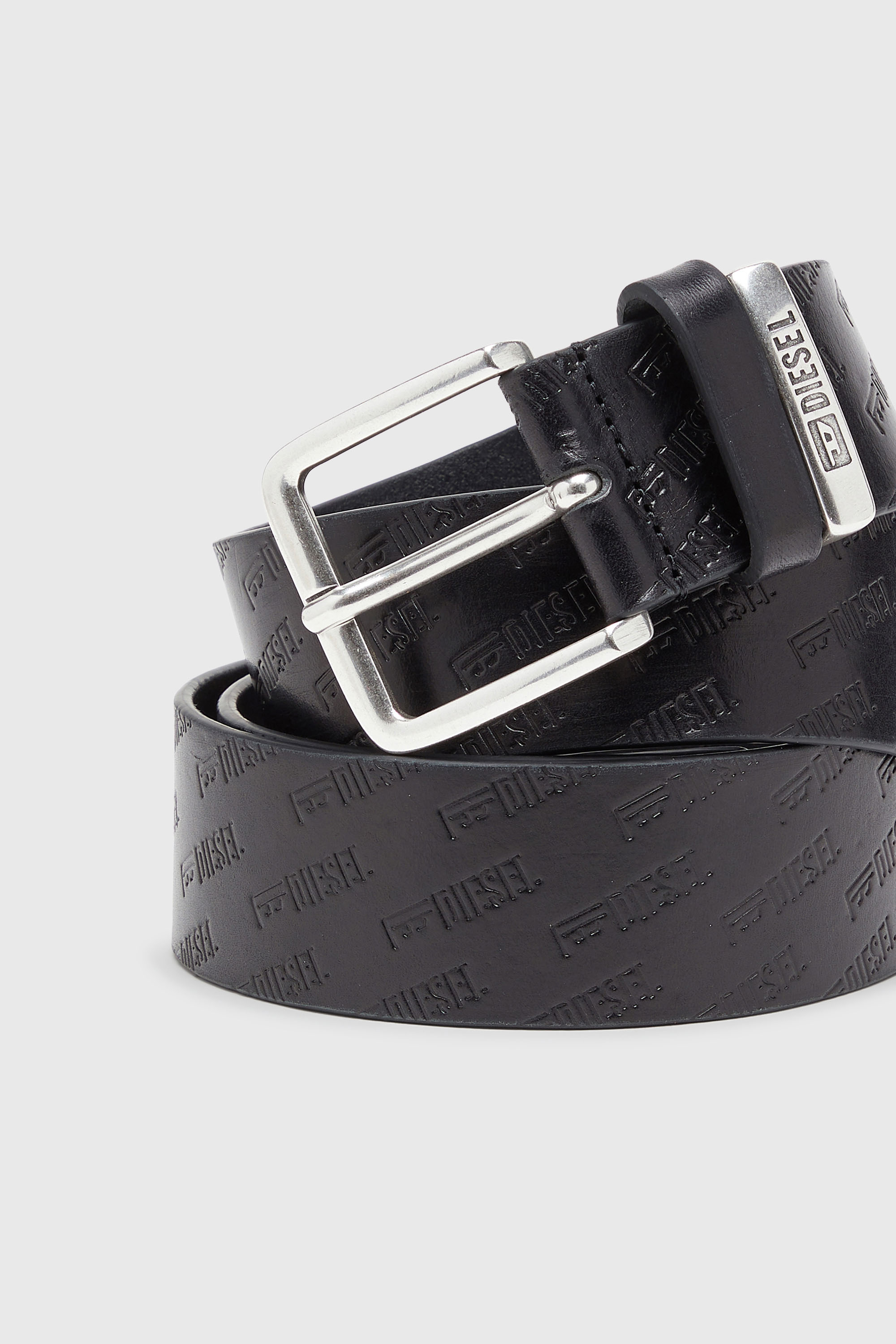 Diesel - B-MONOGRAM DSL, Man's 4 cm leather belt with all-over embossed Diesel logo in Black - 3