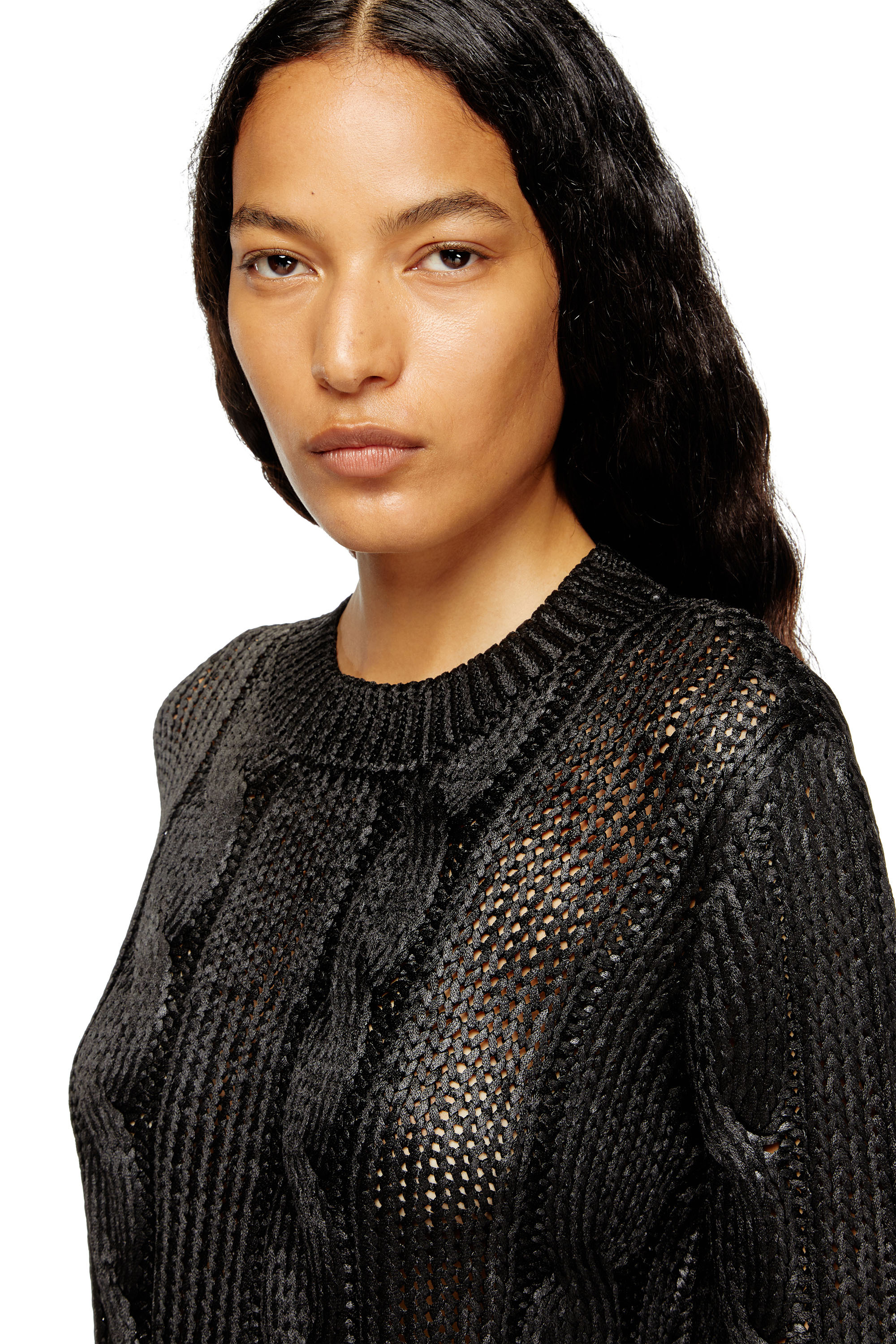 Women's Cable-knit jumper with shiny effect | Black | Diesel