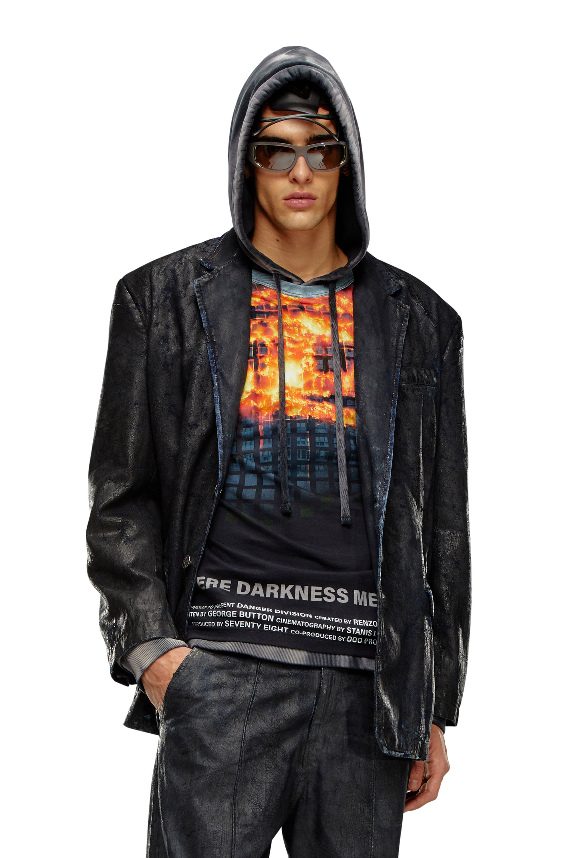 Diesel - D-BLA-FSE, Man's Denim blazer with craquel&eacute; coating in Black - 3