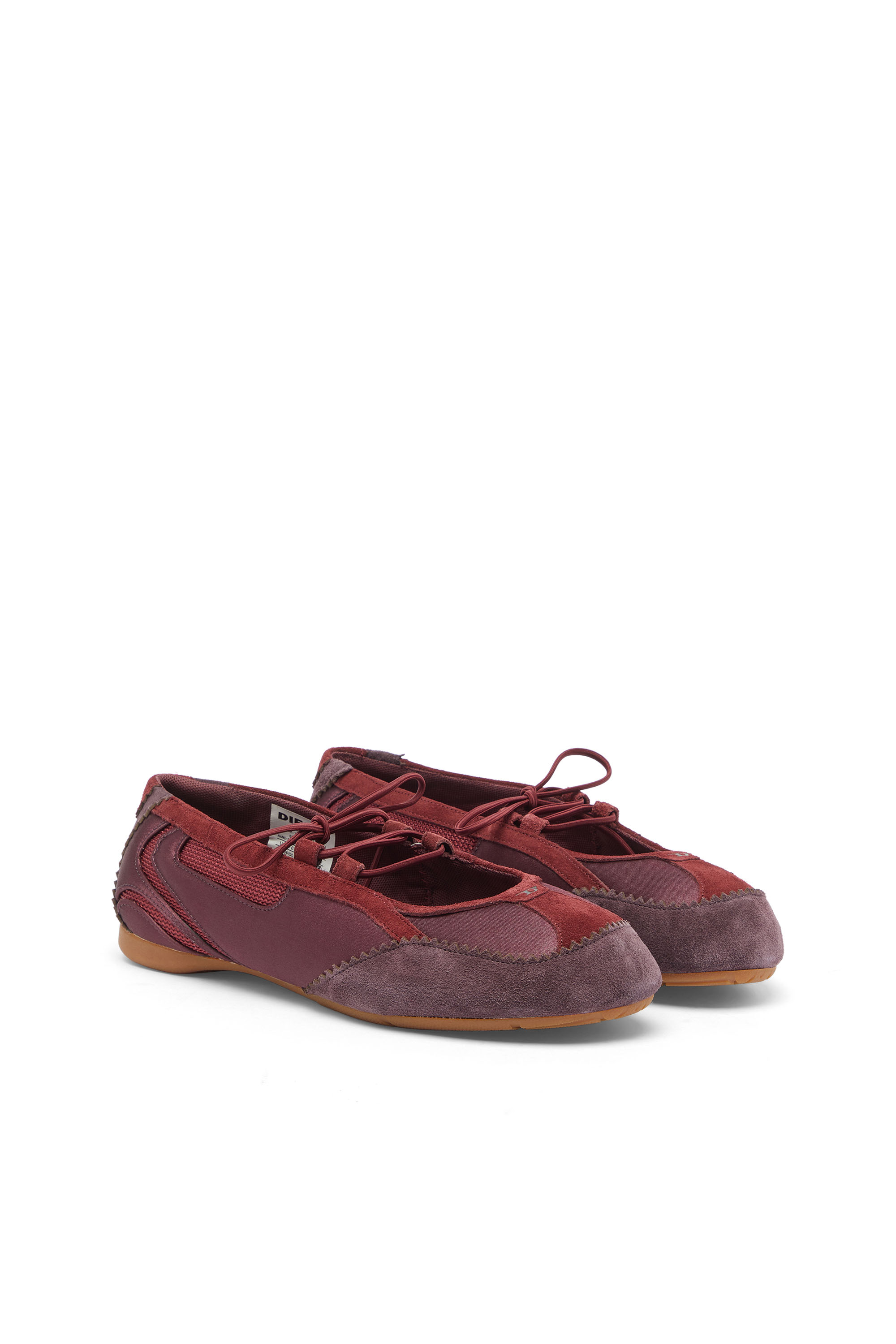 Diesel - D-MILE BALLERINA LACE UP II W, Woman's D-Mile - Lace-up ballerina flats in leather and mesh in Burgundy - 2