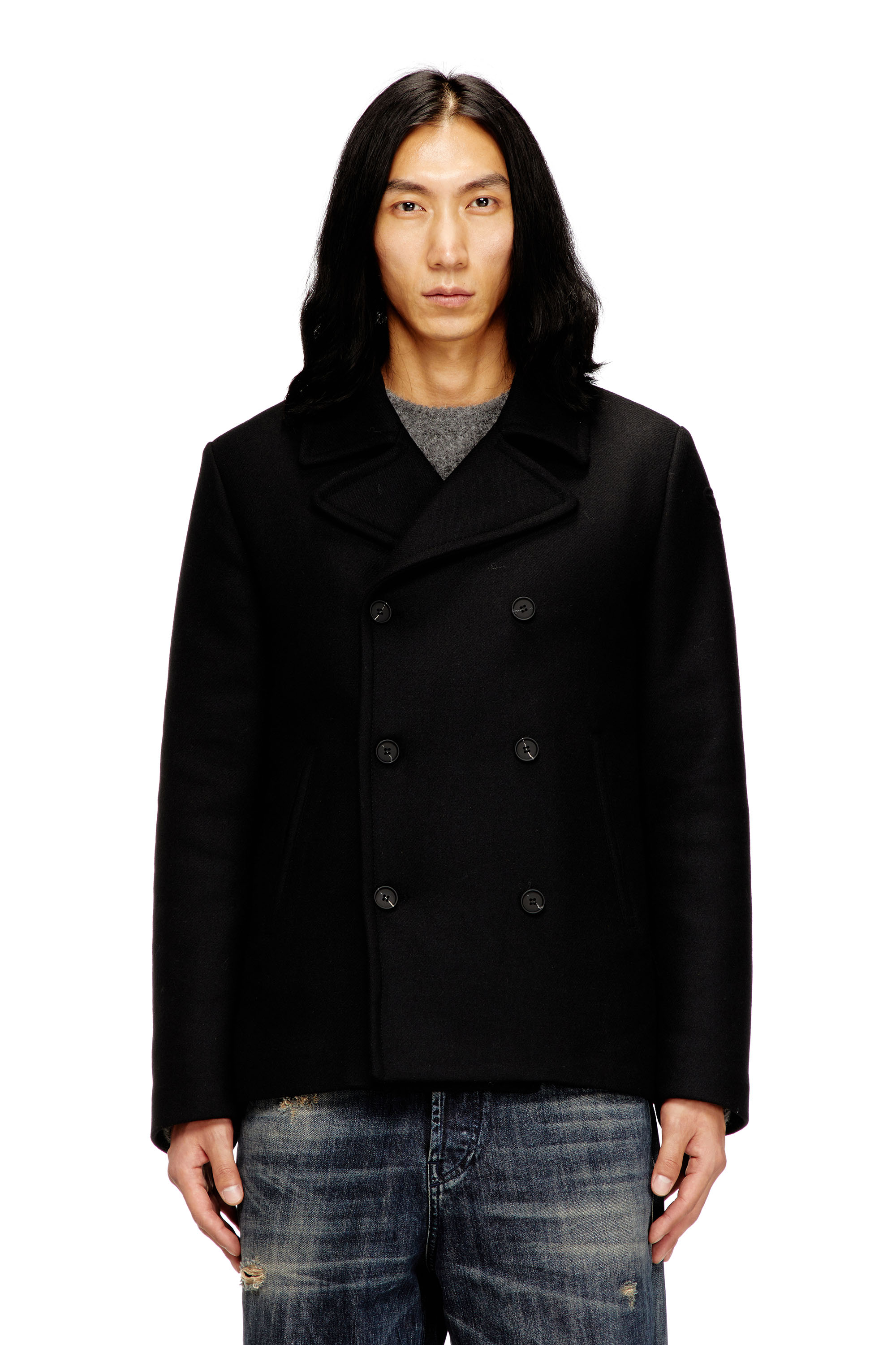 Diesel - W-HALEY-WRD, Man's Peacoat in felted wool blend in Black - 1