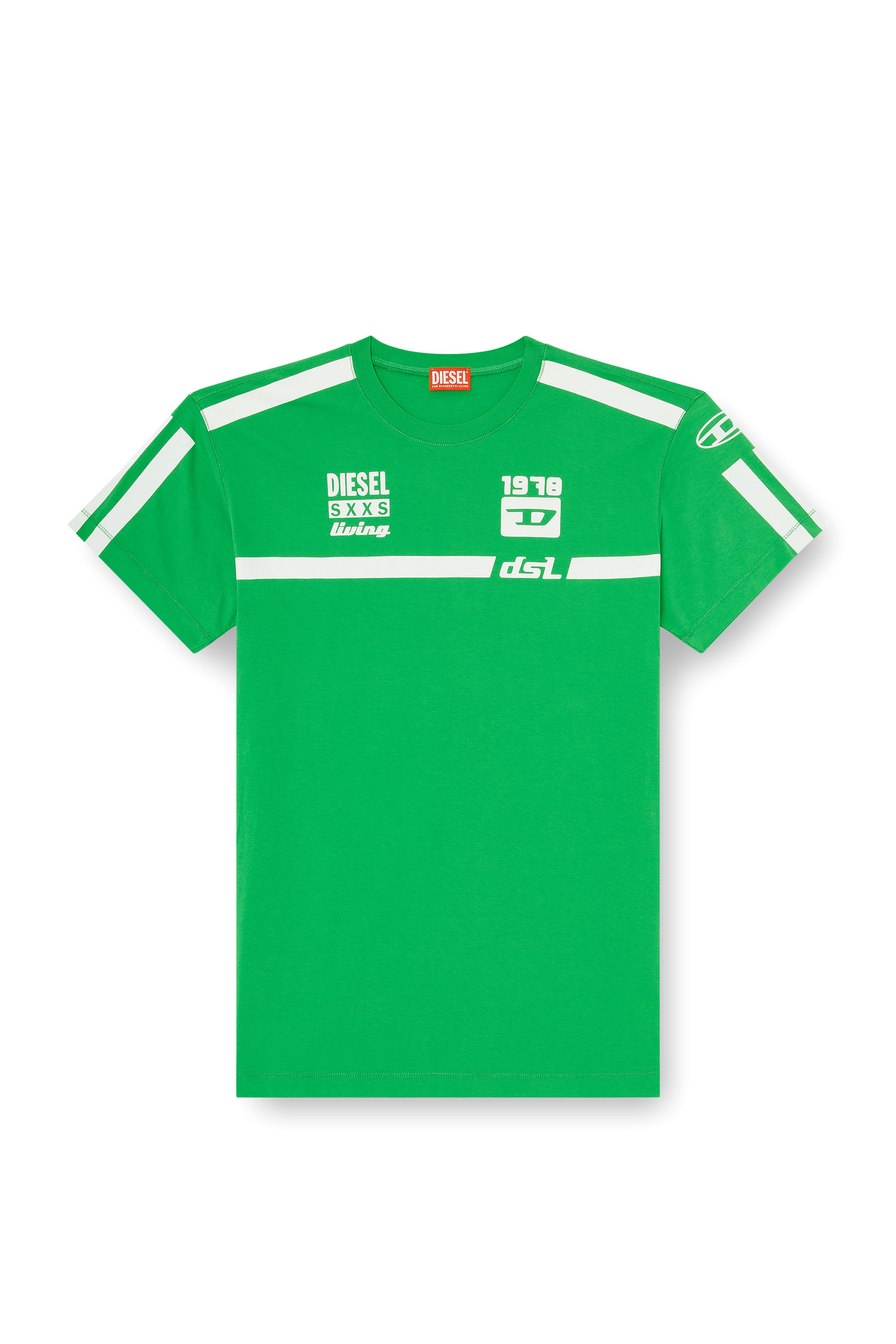 Diesel - T-NORM-V12, Man's Cotton T-shirt with contrast graphic prints in Green - 2