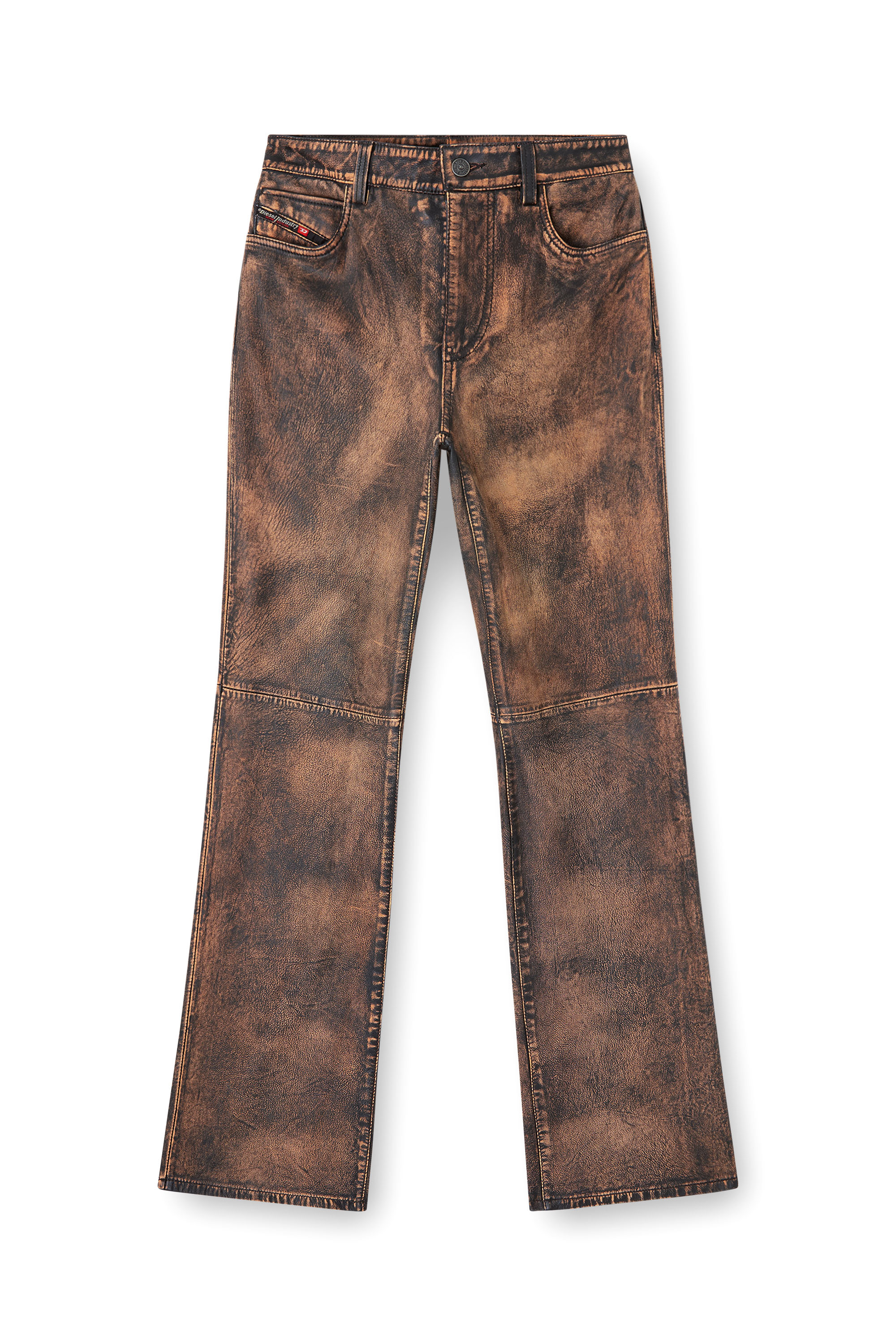 Diesel - L-YSA, Woman's Jean-cut distressed leather pants in Brown - 3
