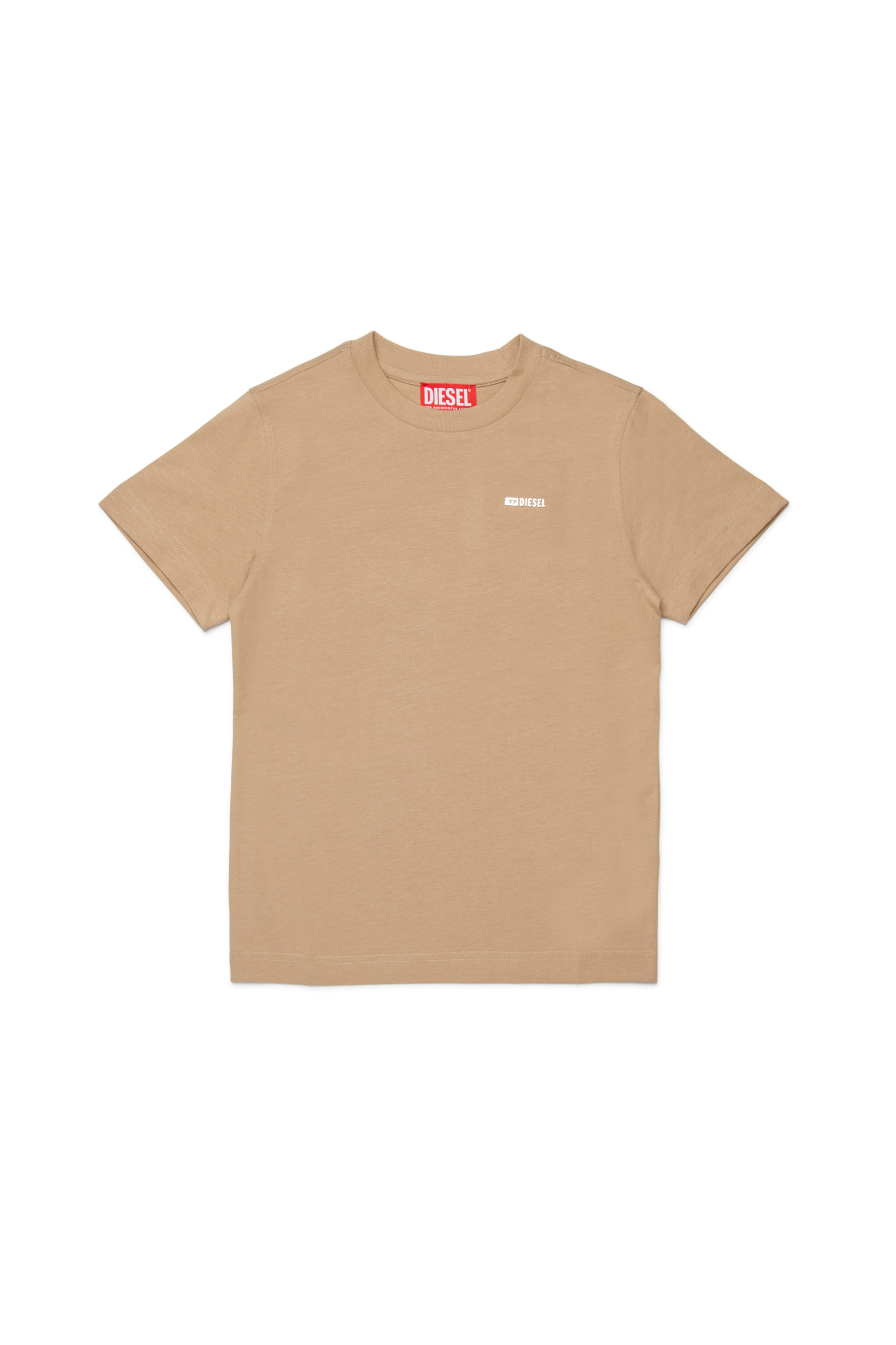 Diesel - TADJUSTMET, Man's Cotton T-shirt with metal appliqu&eacute; in Light Brown - 1