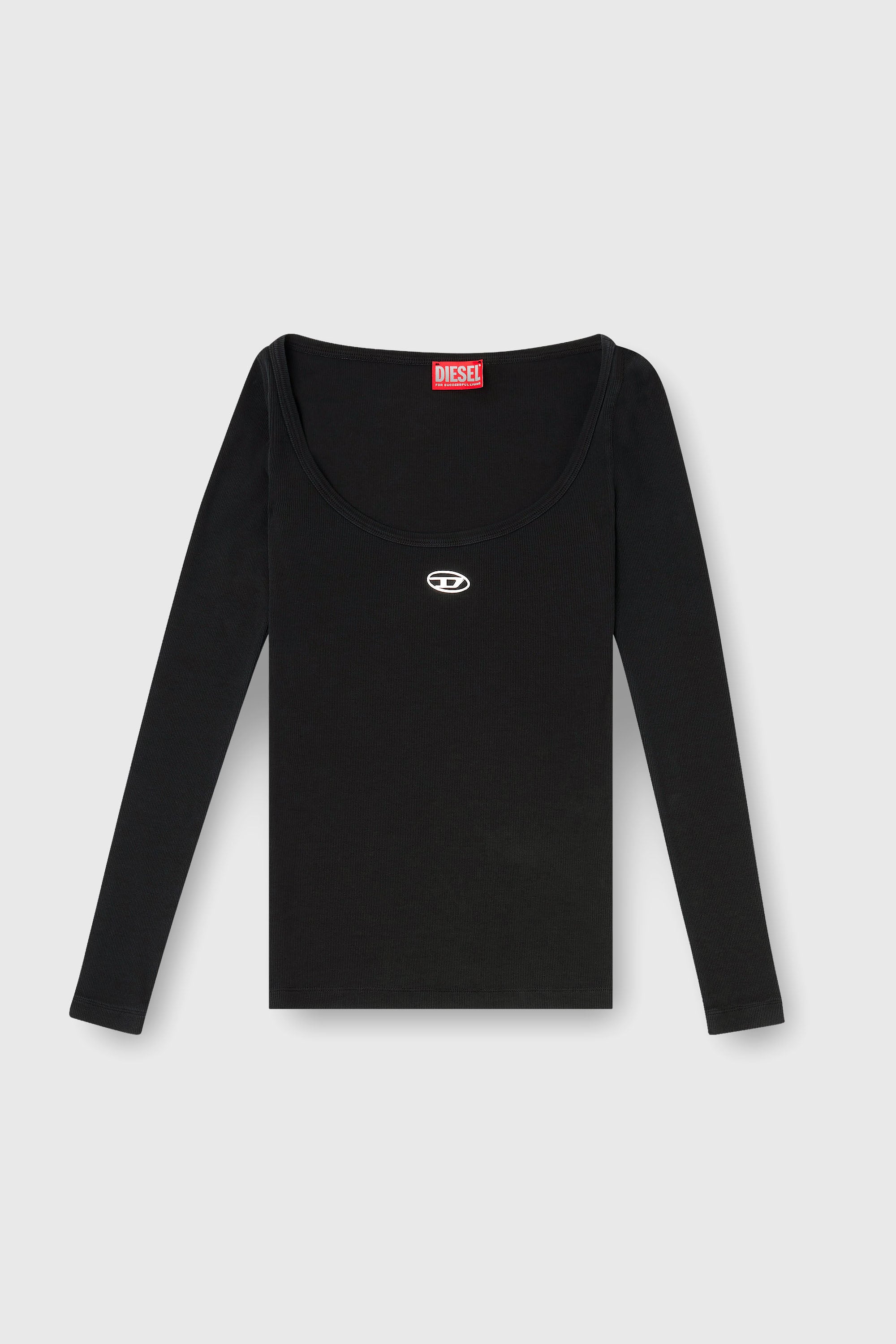 Diesel - T-BAL-OD, Woman's Long sleeve ribbed top with metallic Oval D in Black - 2