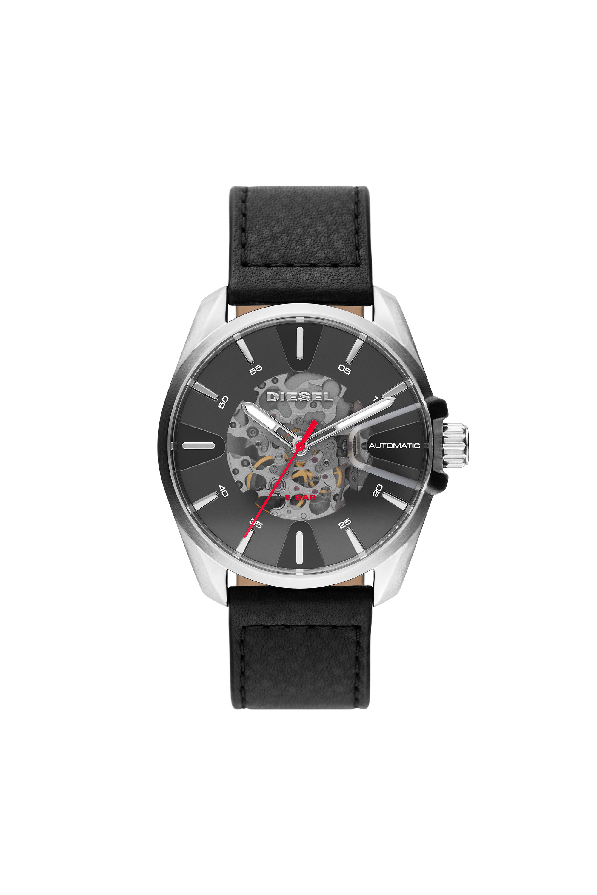 DZ1966 Man: MS9 automatic three-hand black leather watch | Diesel