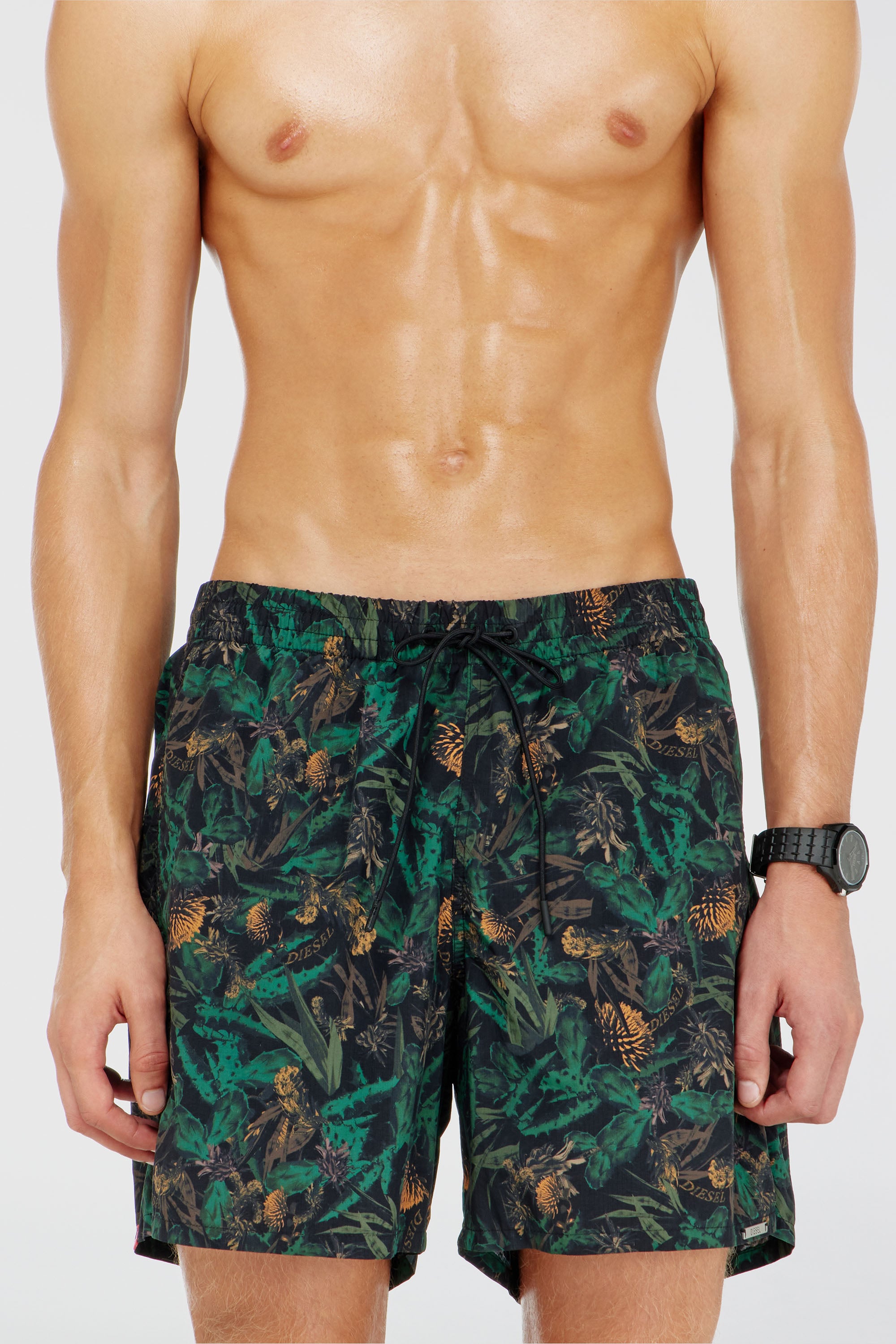 Diesel - SPORT-41-UTLT-B, Man's Swim shorts with jungle print in Black/Green - 2
