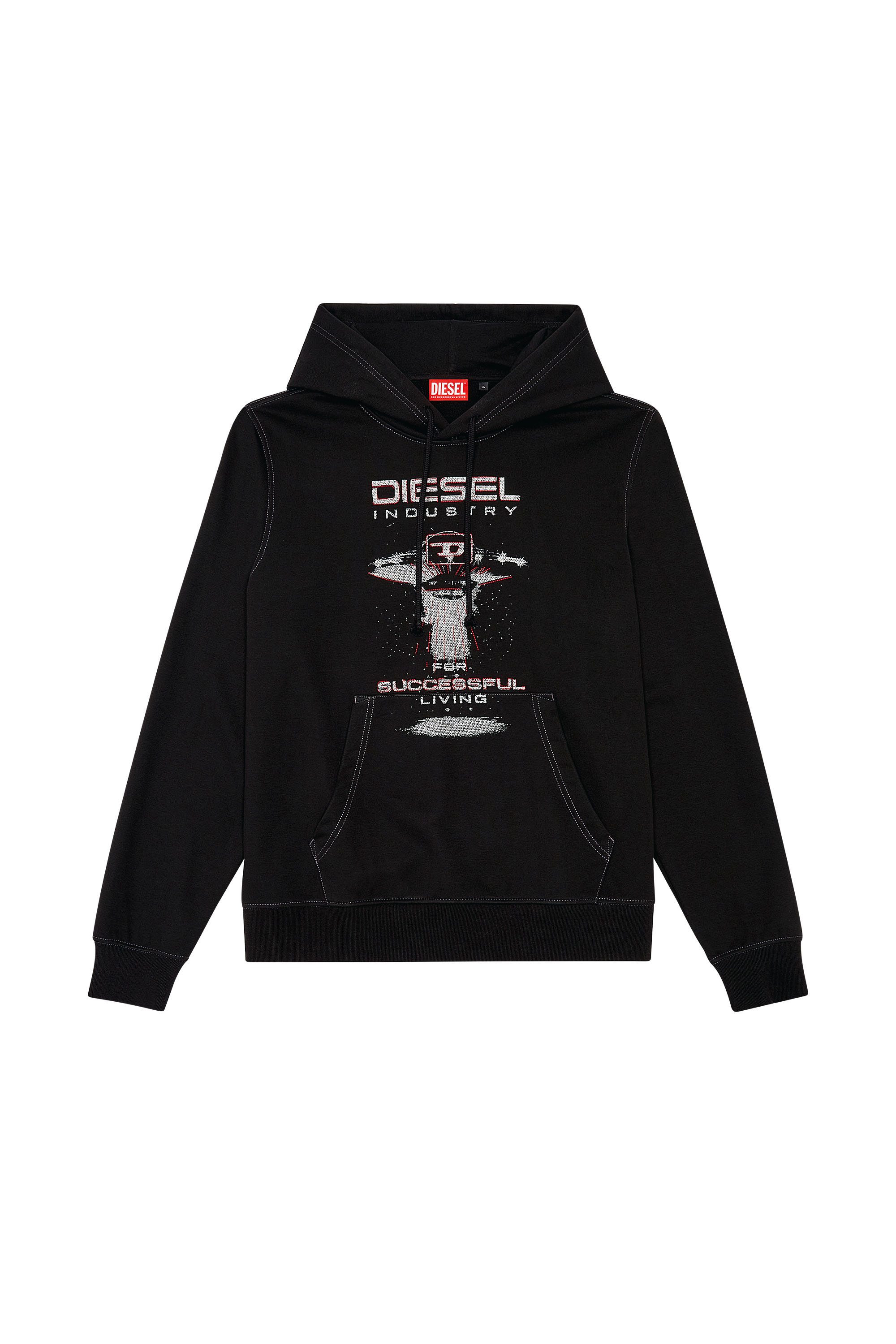 Diesel - S-GINN-HOOD-K36, Man's Hoodie with spaceship print in Black - 2