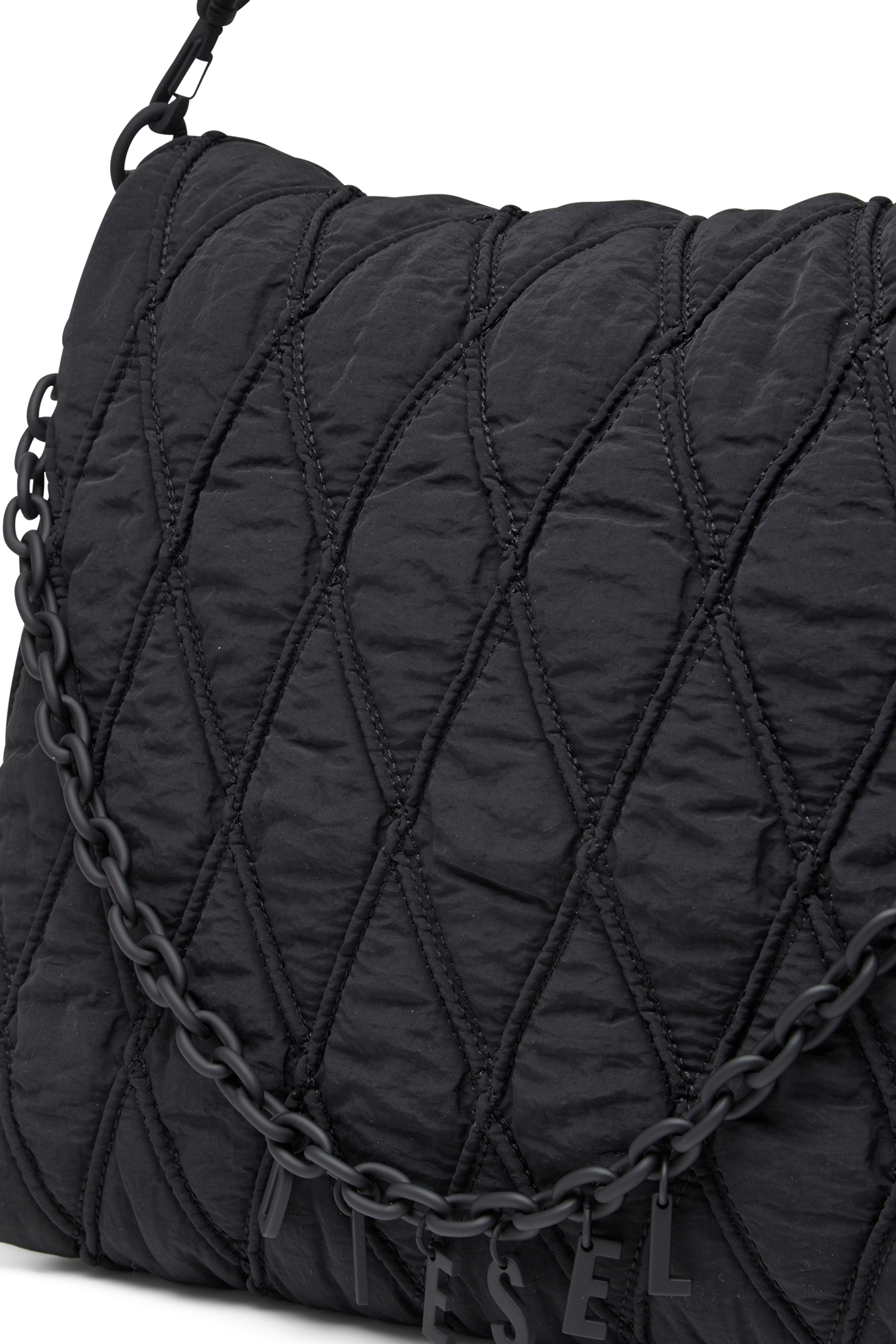 Women's Charm-D-Large shoulder bag in quilted washed nylon | Black