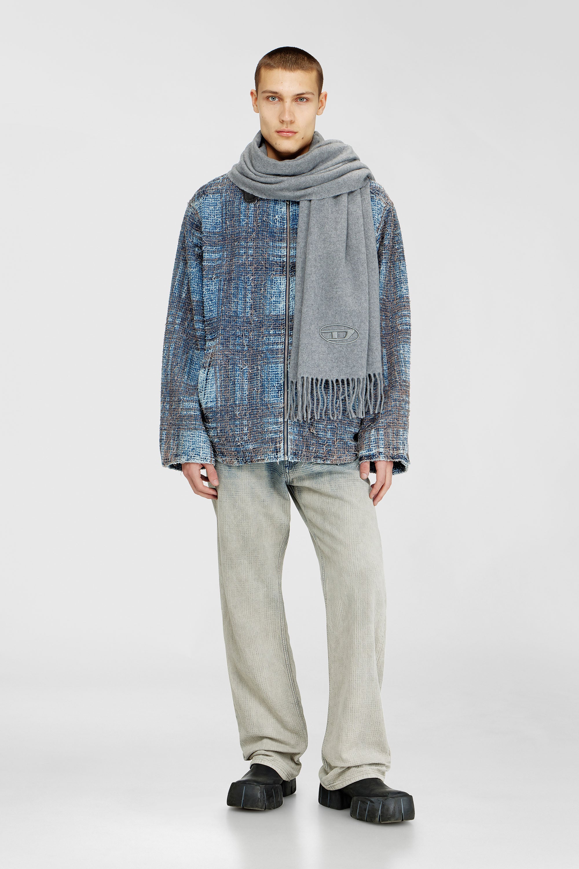Diesel - S-IMON-D-LONG, Unisex's Wool-blend scarf with fringed edges in Grey - 4