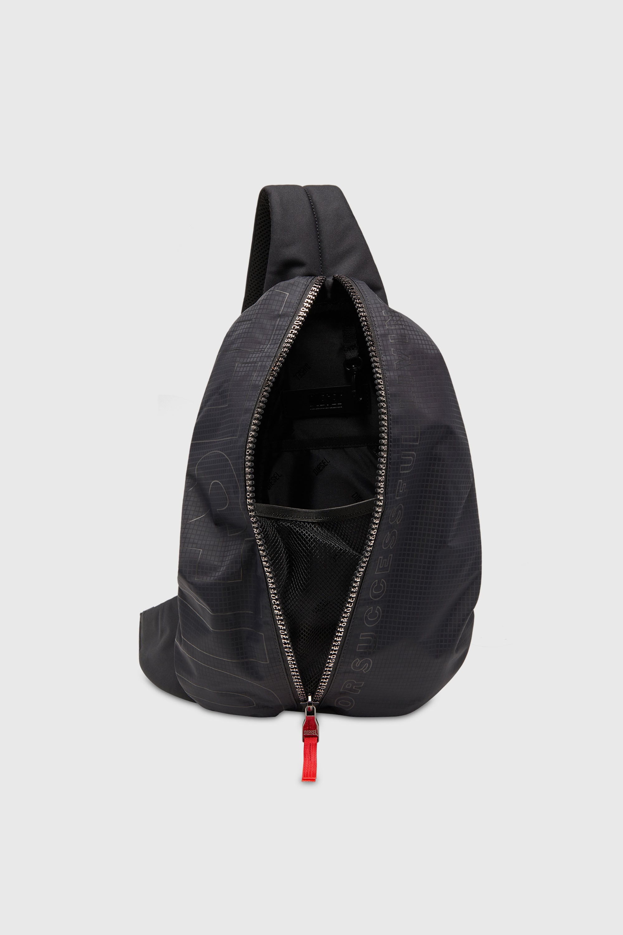 Men's Zip-D-Sling backpack in check-jacquard shell | Black | Diesel TR