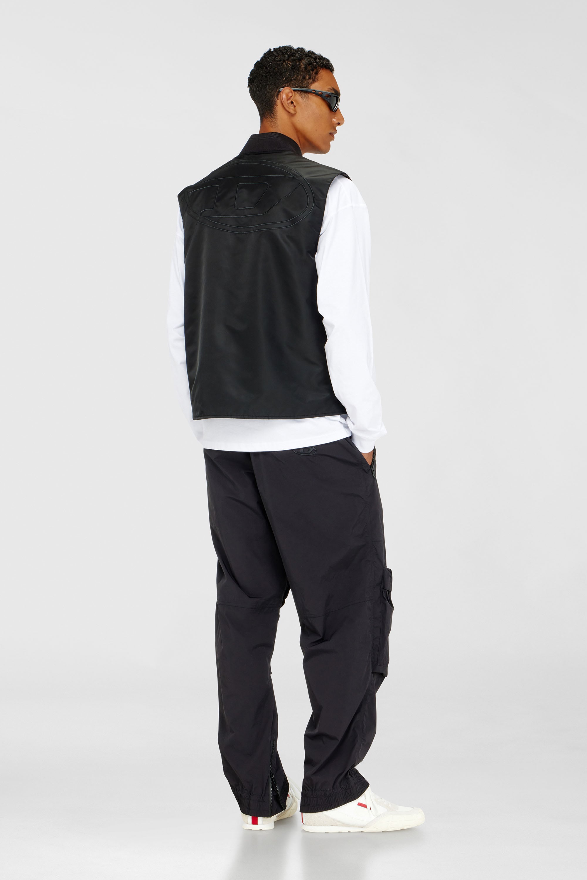 Diesel - W-TYPE-D1-SL, Man's Padded satin vest with Oval D embroidery in Black - 1