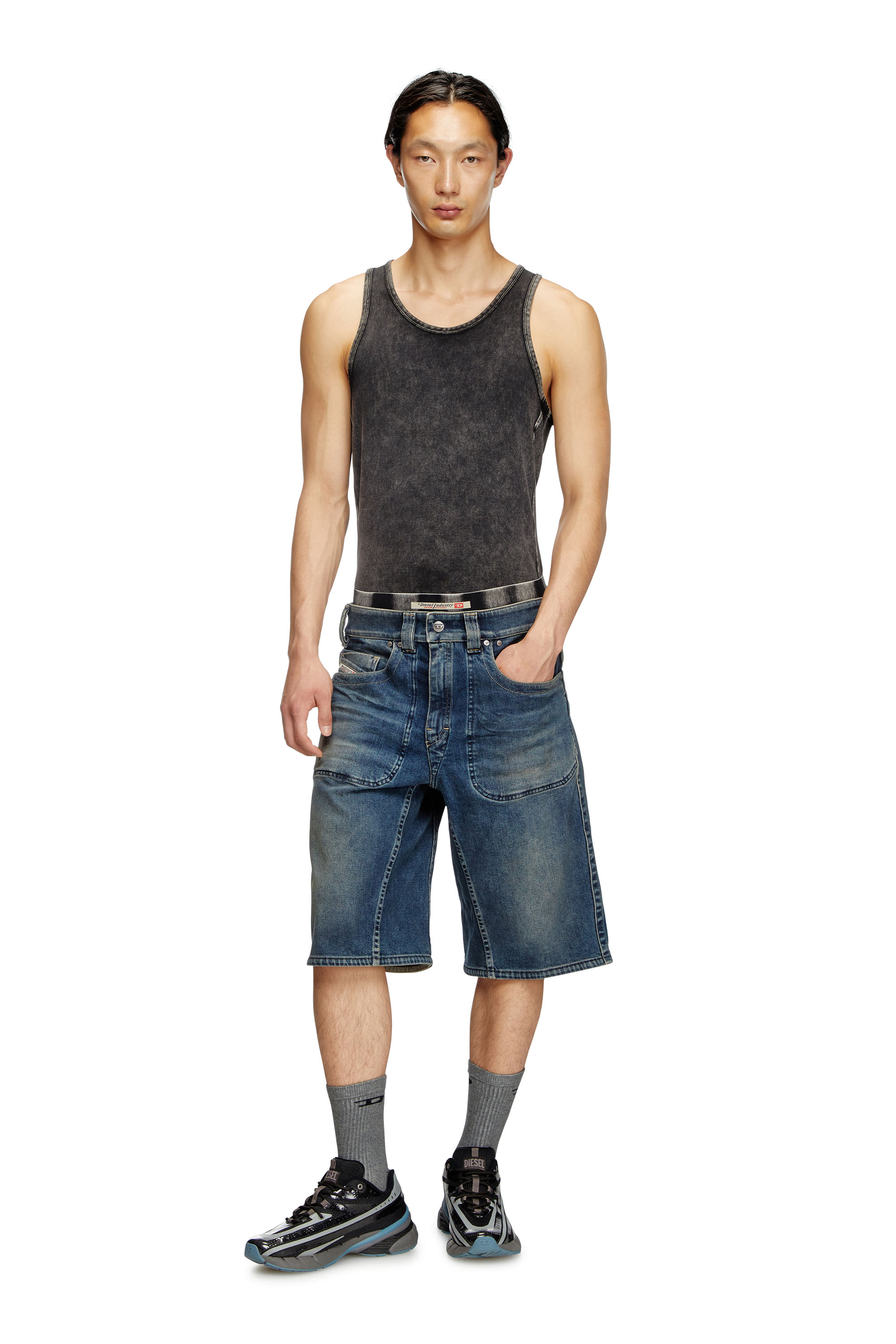 Diesel - D-MACRO-RE SHORT, Man's Bermuda shorts in Rehab denim in Dark Blue - 3