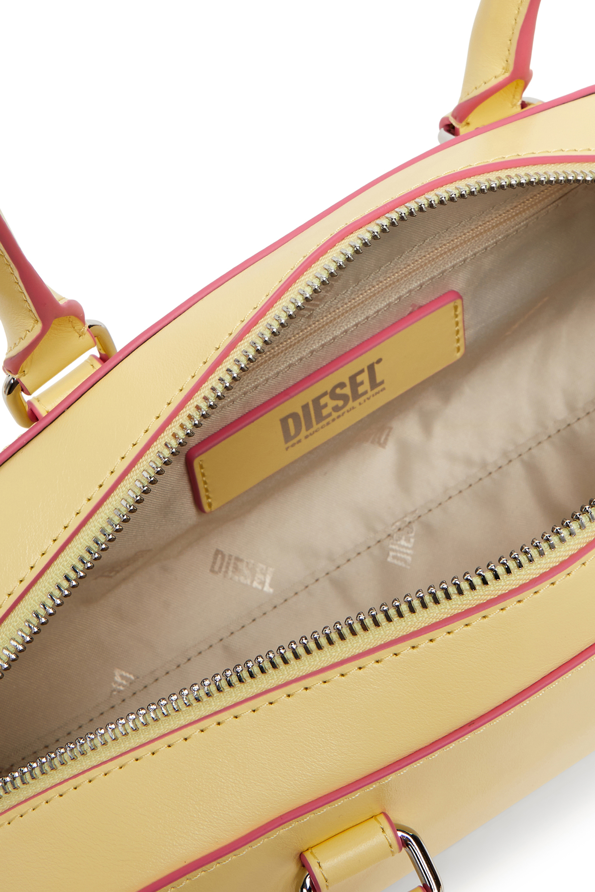 Diesel - 1DR DOME SHOULDER EW, Woman's 1DR Dome - Elongated bowling bag in leather in Yellow - 3