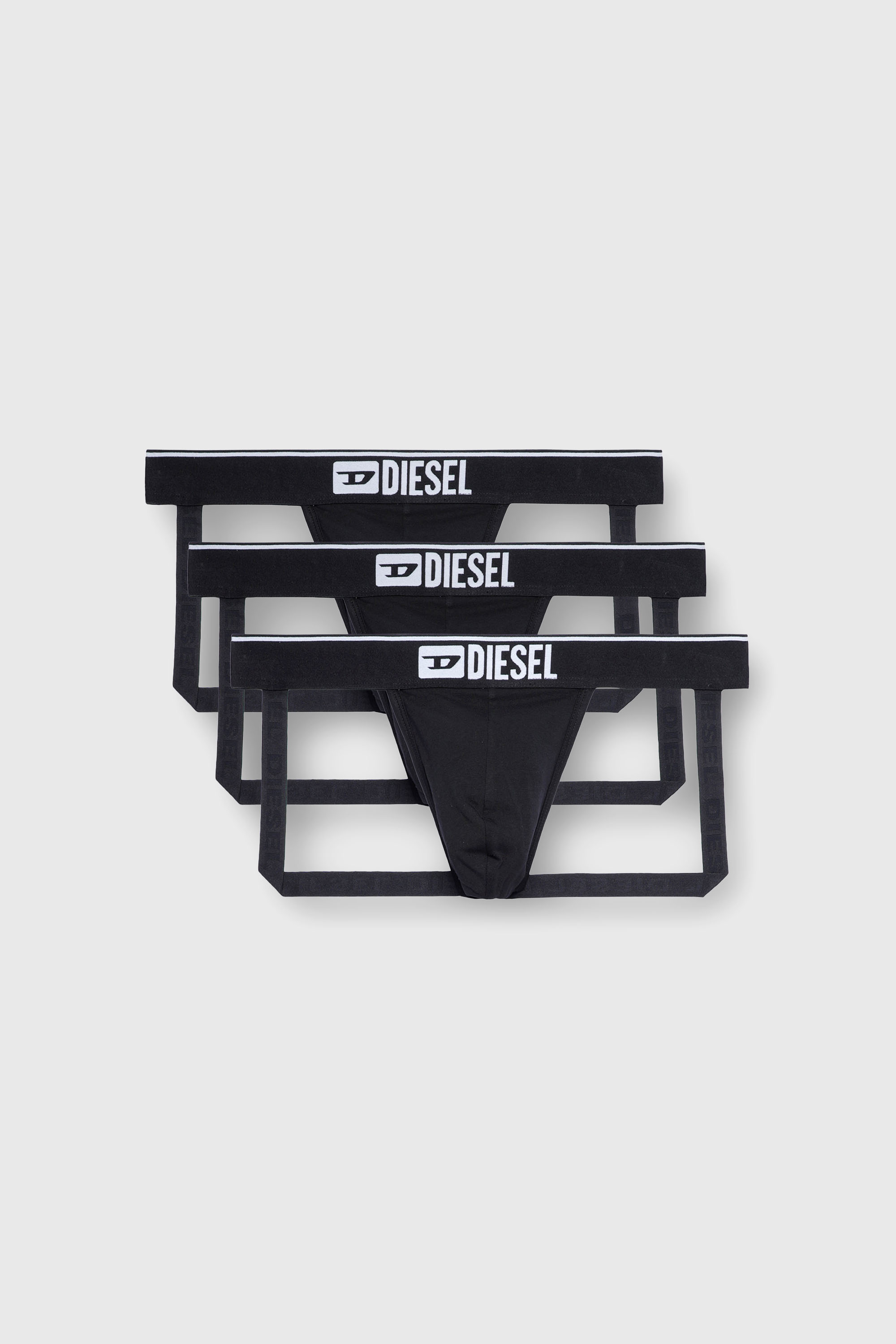Diesel - UMBR-JOCKYTHREEPACK, Man's Three-pack jockstraps with front logo in Black - 1