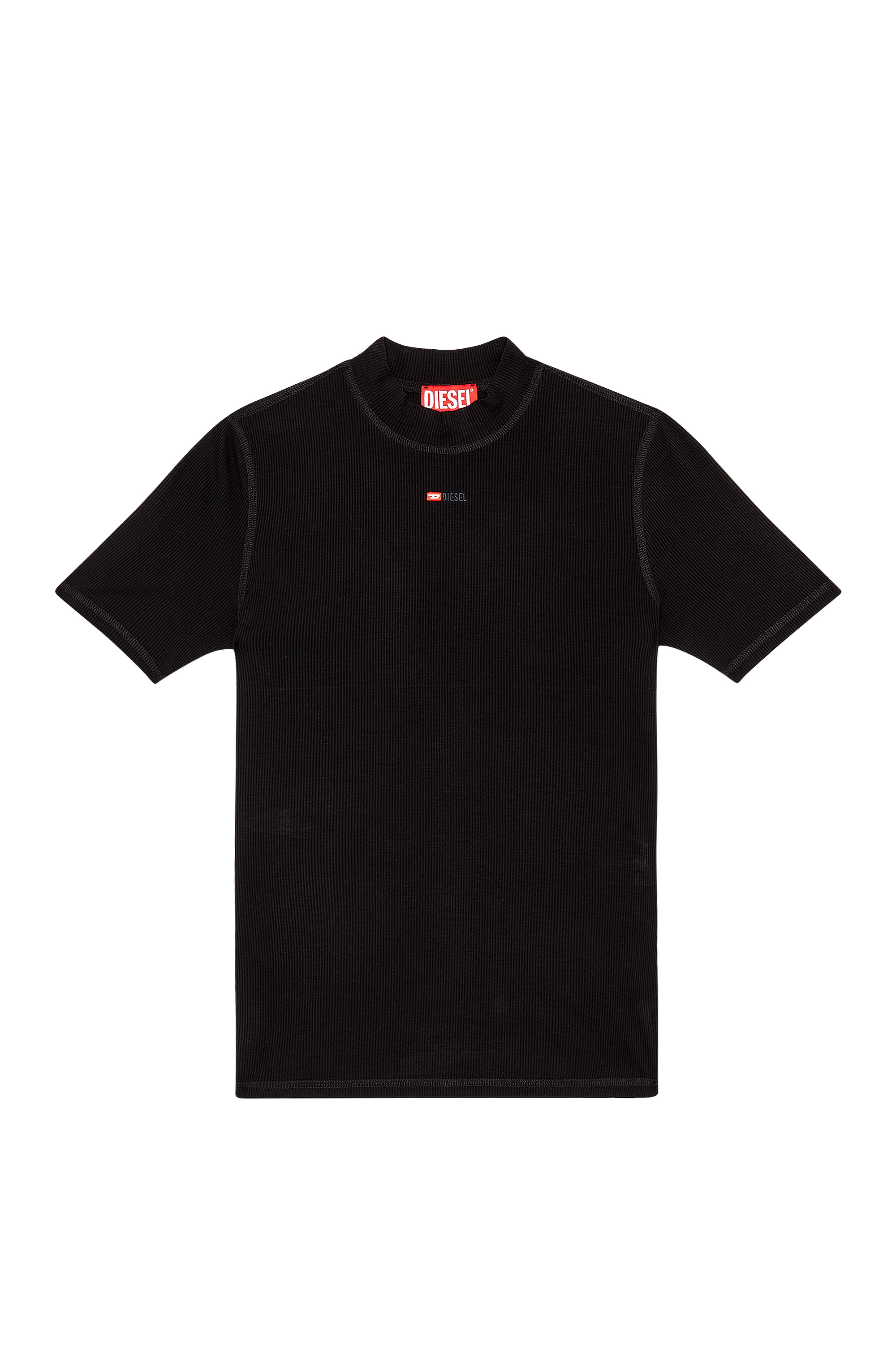 Diesel - T-MOKKY-MICRODIV, Woman's Ribbed T-shirt with mock neck in Black - 3