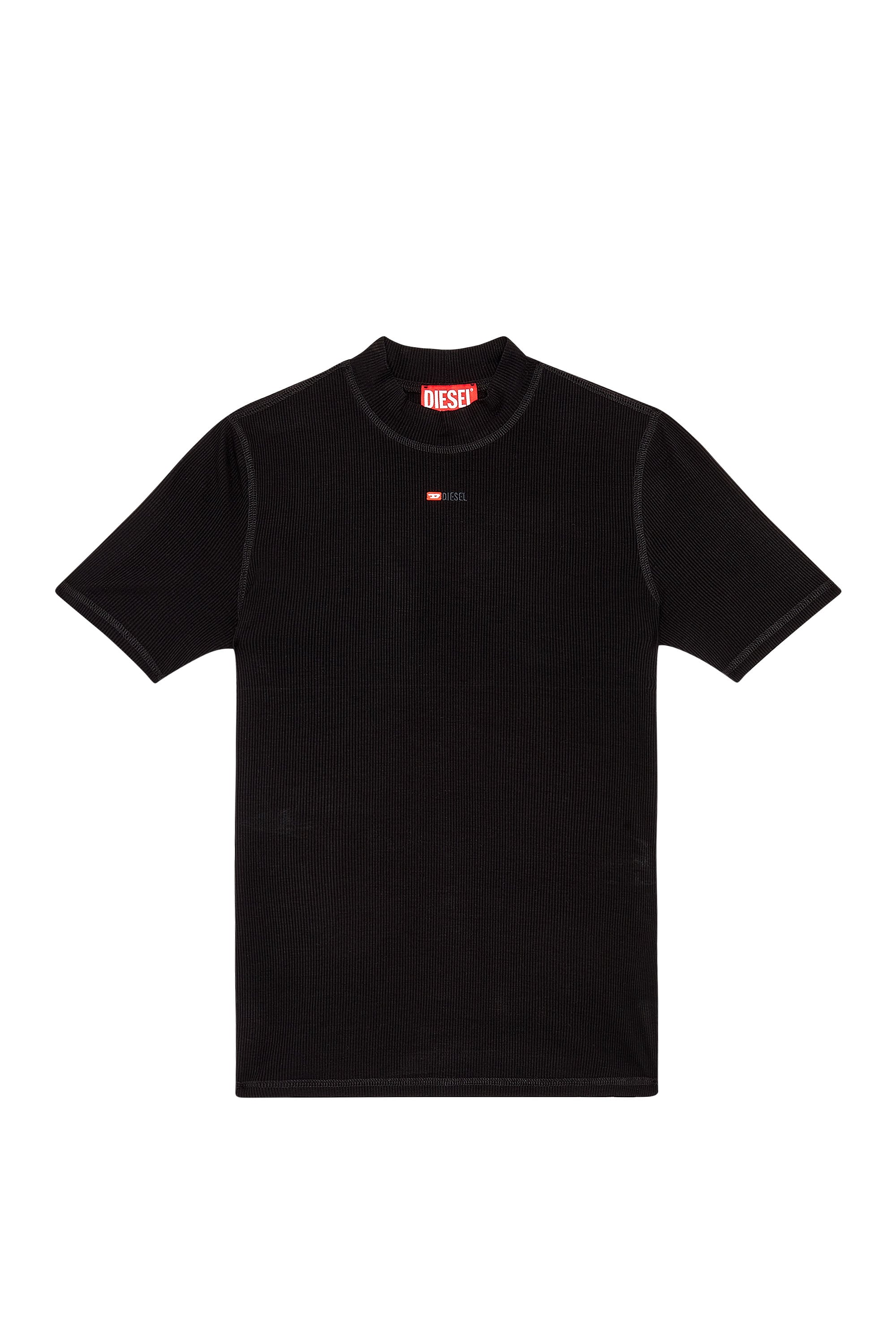 Diesel - T-MOKKY-MICRODIV, Woman's Ribbed T-shirt with mock neck in Black - 2