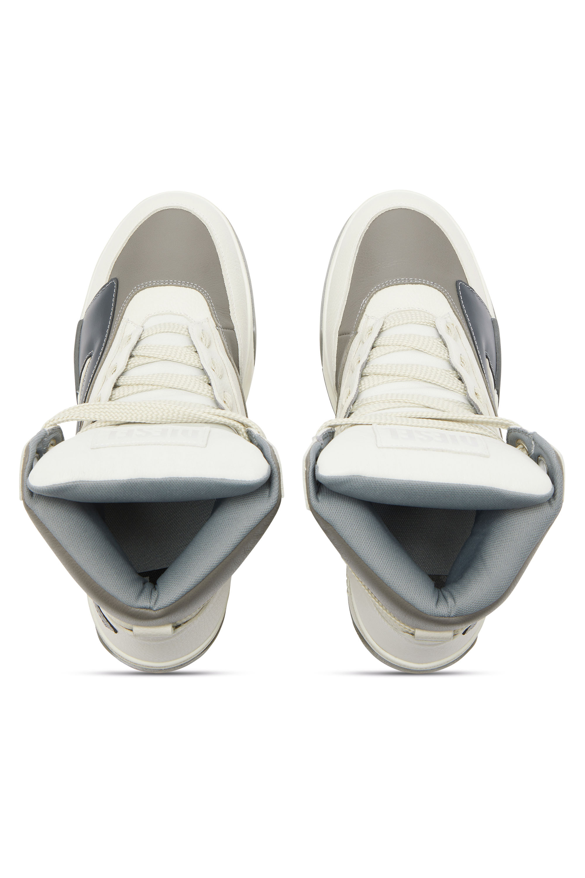 Diesel - S-D-OLLIE MID, Man's S-D-Ollie - High-top leather sneakers with D logo in White/Grey - 4
