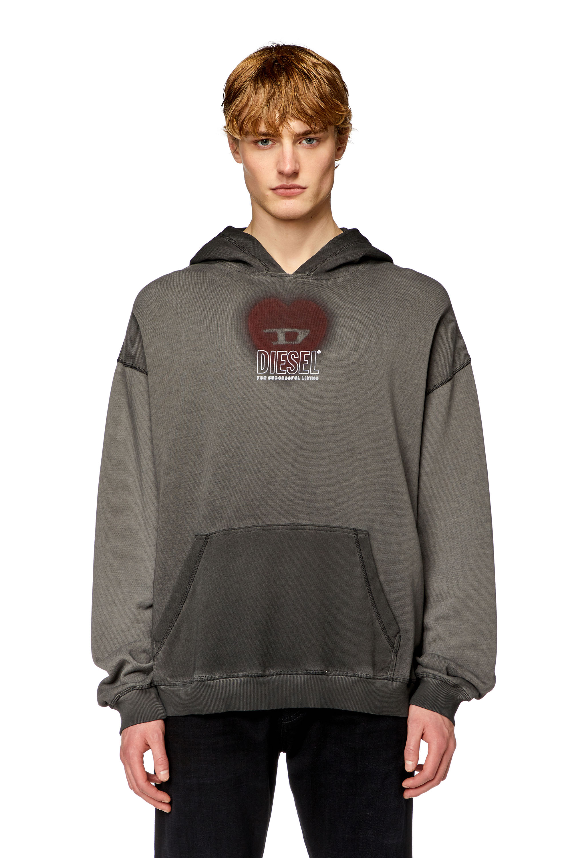 ★VIP★DIESEL★S-Irta hoodie in cotton with a worn effect ☆VIP☆DIESEL☆S-Irta hoodie in cotton with a worn effect