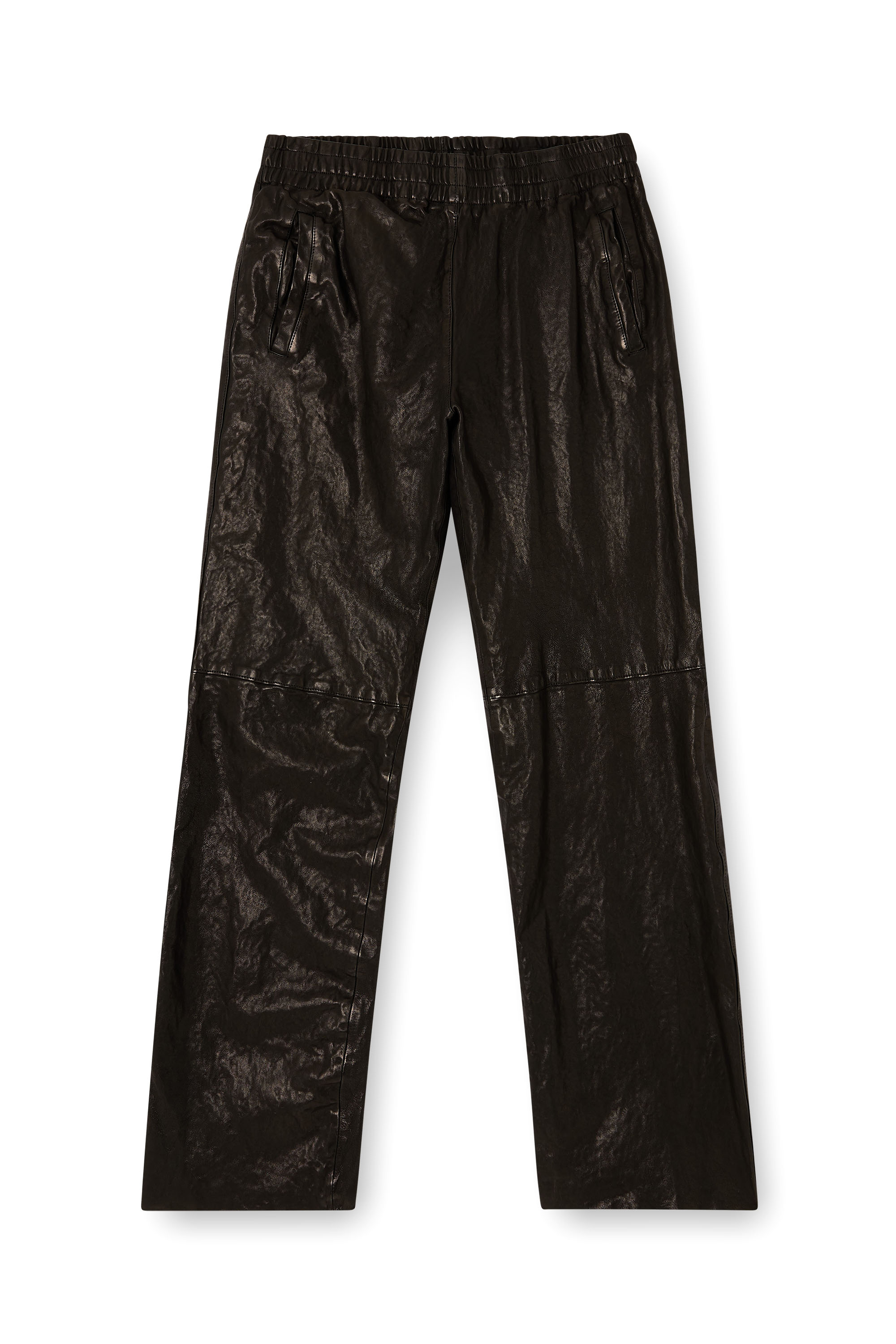 Diesel - P-BRU, Man's Elasticated pants in boiled leather in Black - 3