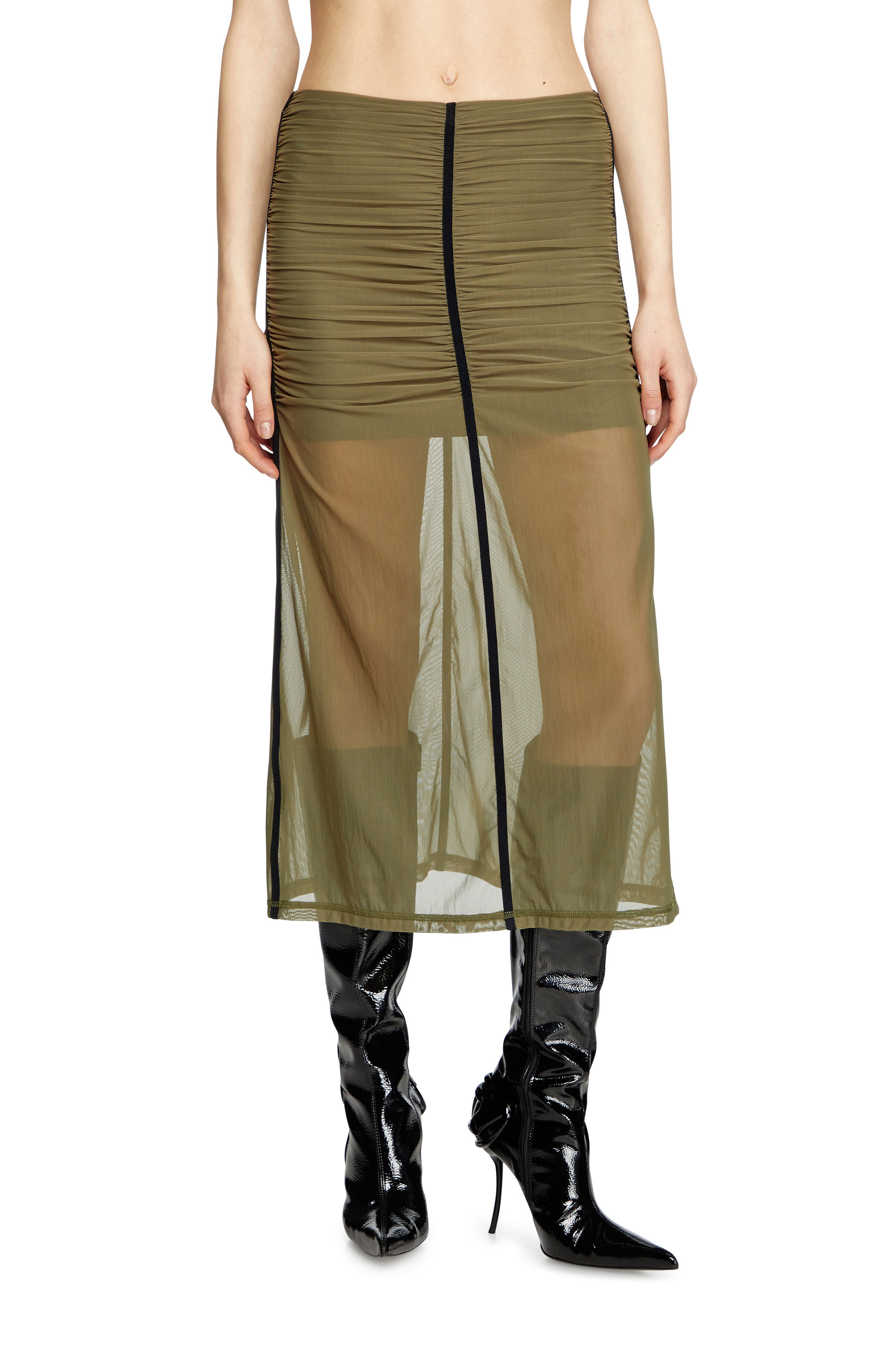 Diesel - O-IRA, Woman's Gathered stretch skirt in Olive Green - 1