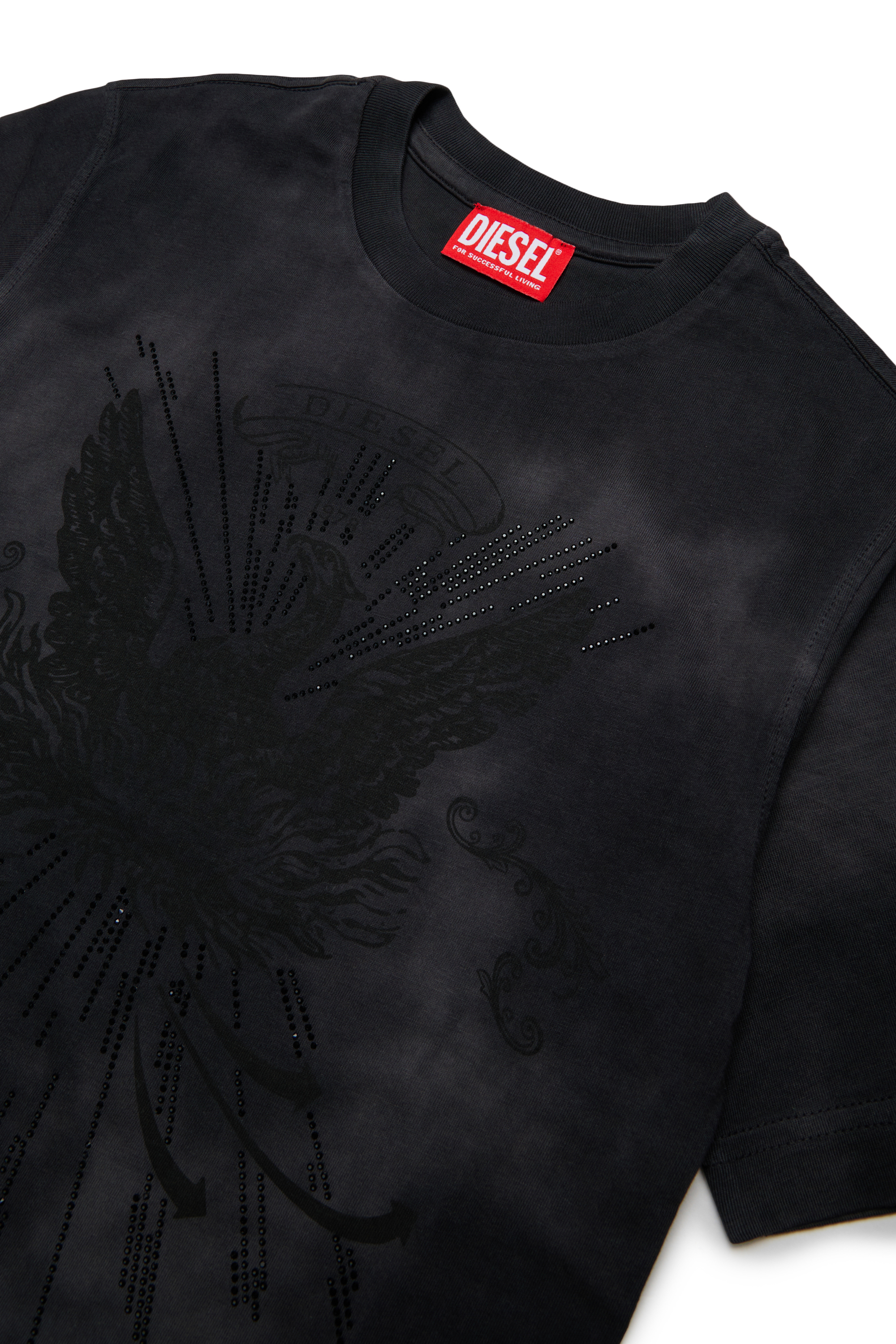 Diesel - TFIN OVER, Man's T-shirt with embellished phoenix motif in Black - 3