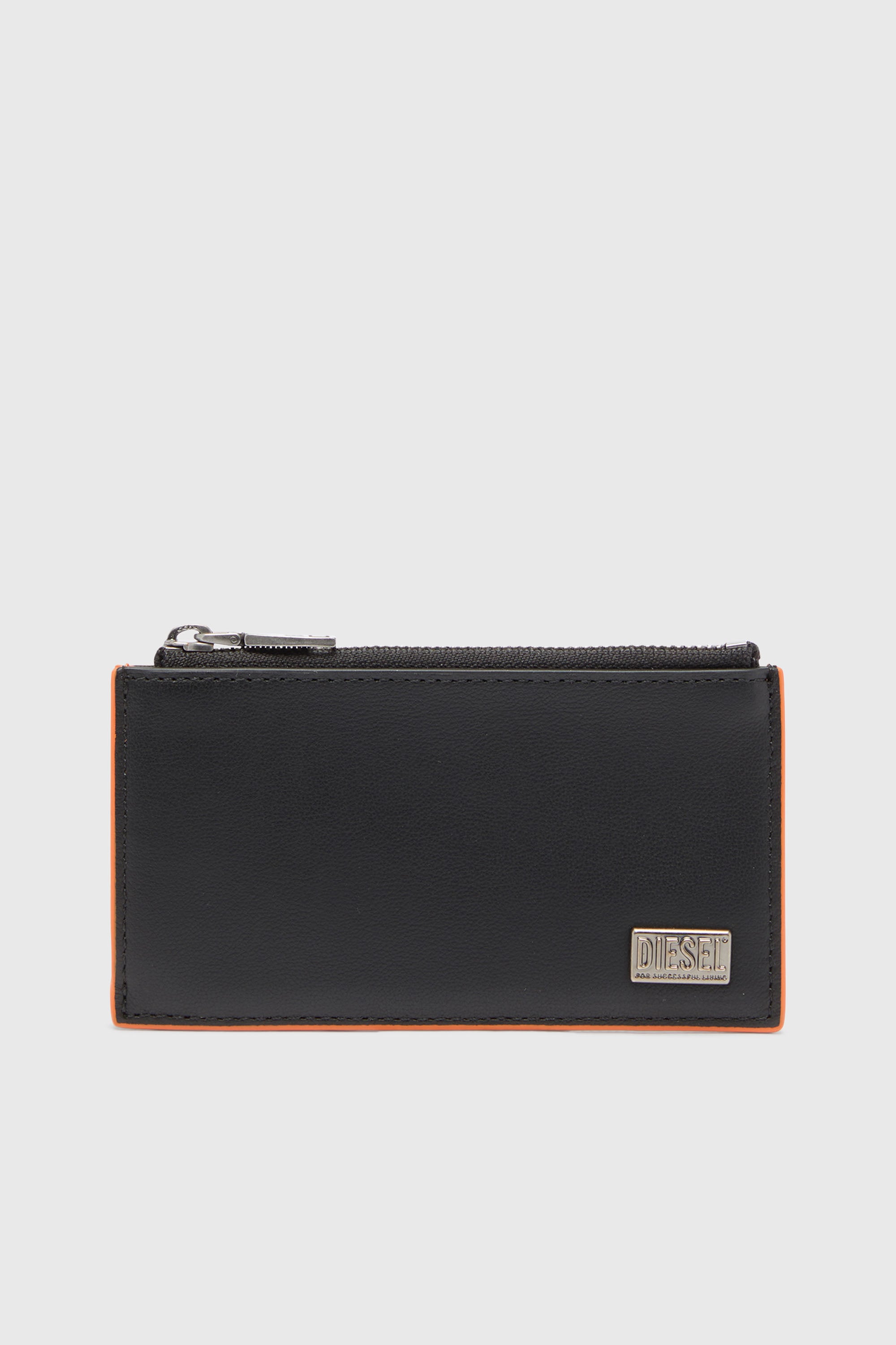 Diesel - BISCOTTO CARD HOLDER III, Man's Card holder in two-tone leather in Black/Orange - 1