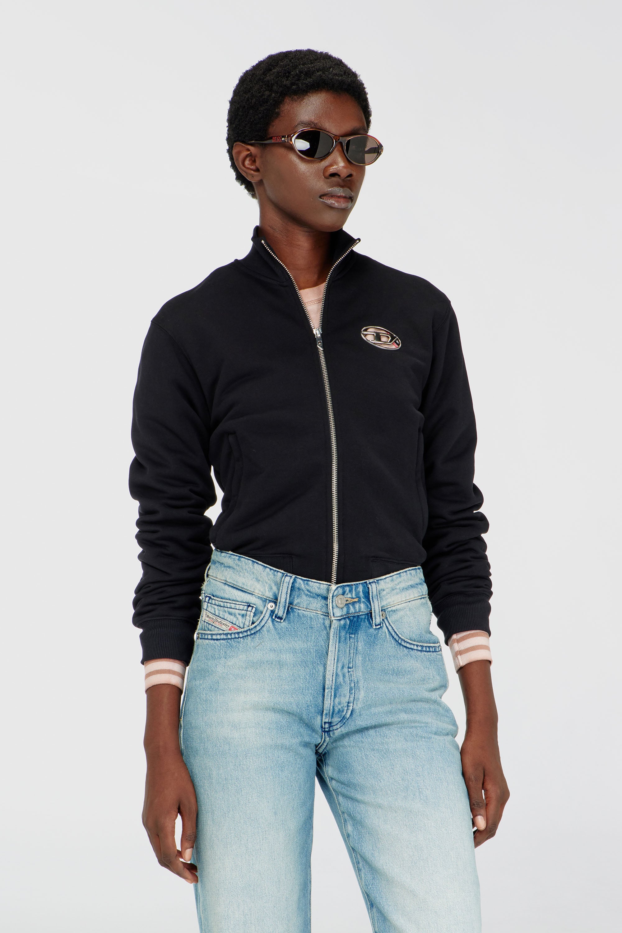 Diesel - F-FLACIN, Woman's Zip-up sweatshirt with cut-out logo in Black - 1