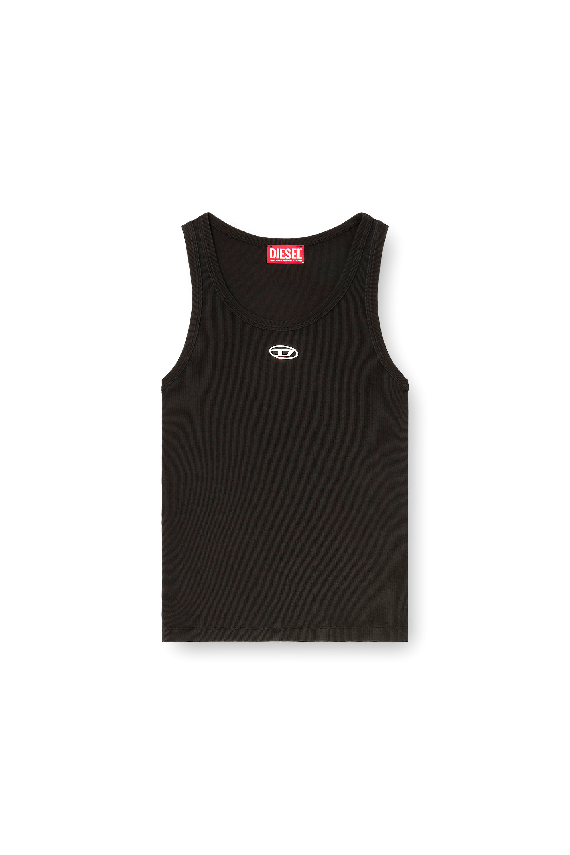 Diesel - T-ANKI-OD, Woman's Slim ribbed tank top with metallic Oval D in Black - 4